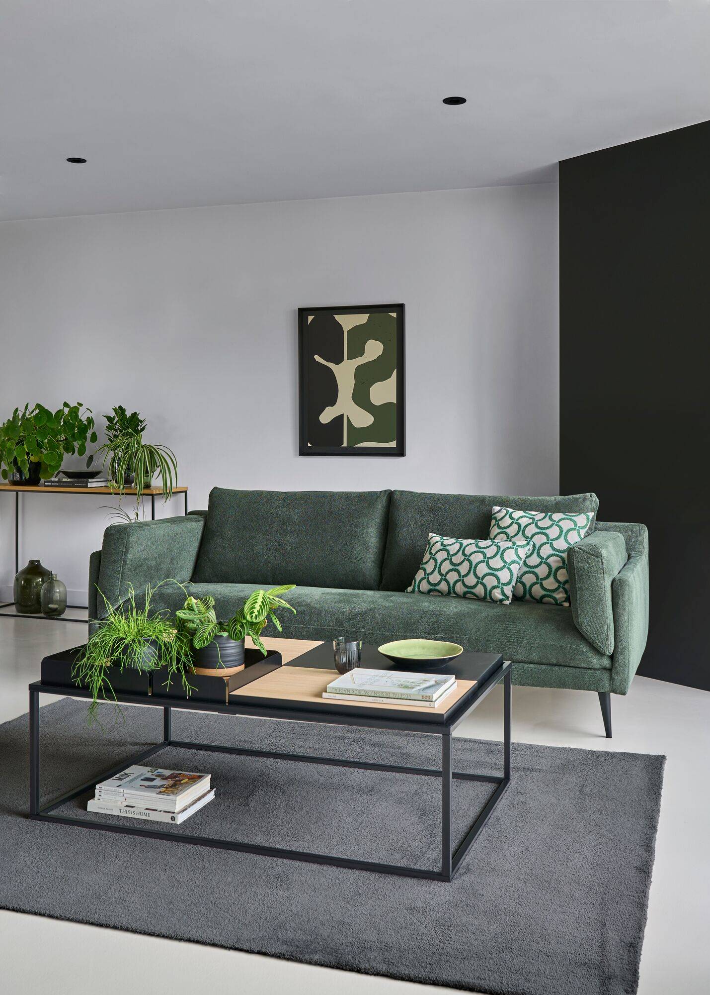 Coussin coton Jardin urbain CAMIF - Vert Feuille - 30 x 50 cm