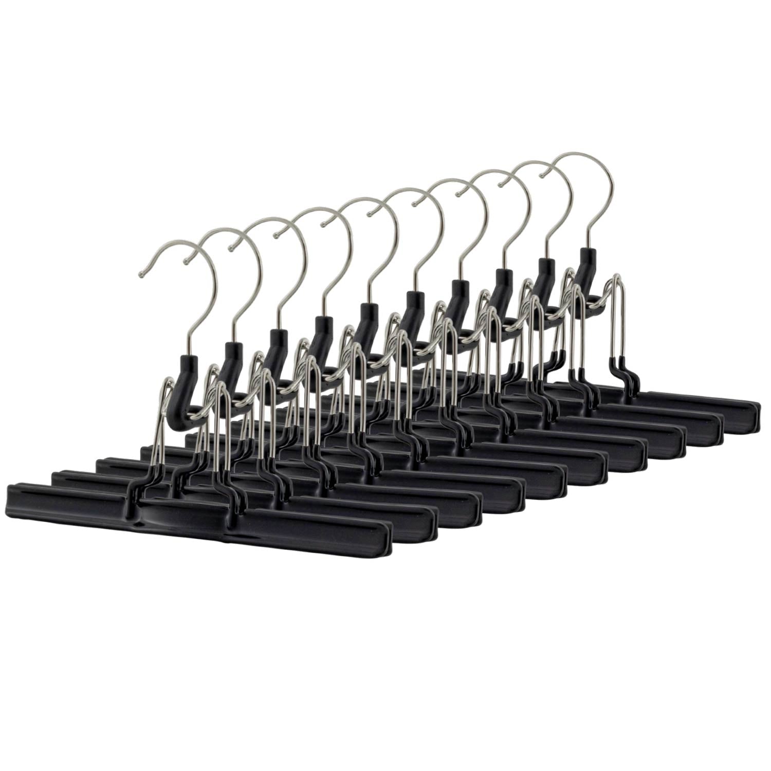 MAWA MAWA mat - Cintre pantalon, Cintres, 10 PCs, Large 26cm, Support de serrage pour pantalon, crochet rotatif, effet antidérapant, Couleur Noir