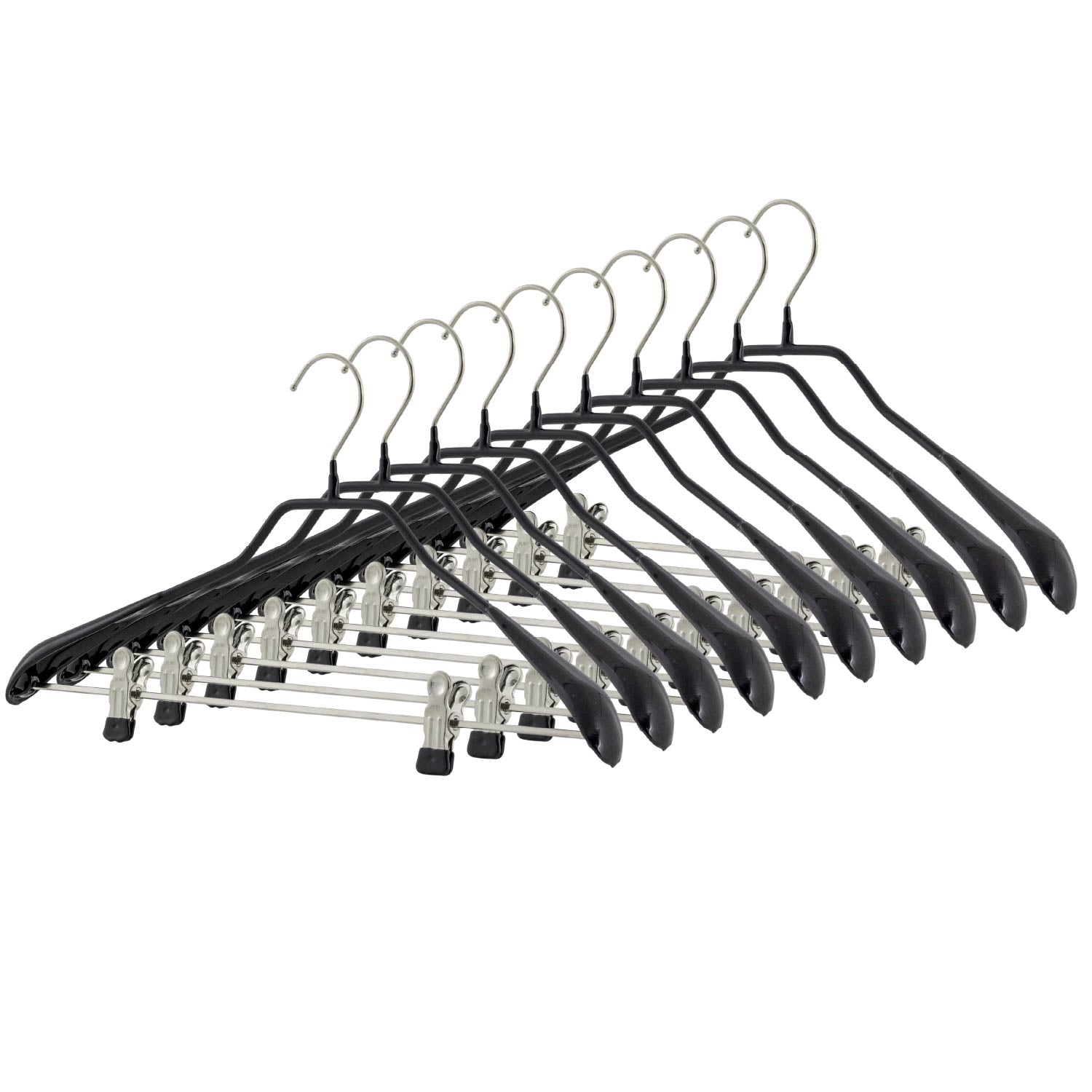 MAWA Bodyform LK - Cintres, 10 PCs, Cintre pantalon, Cintre avec barre clip, Large 42cm, crochet rotatif, effet antidérapant, Couleur Noir