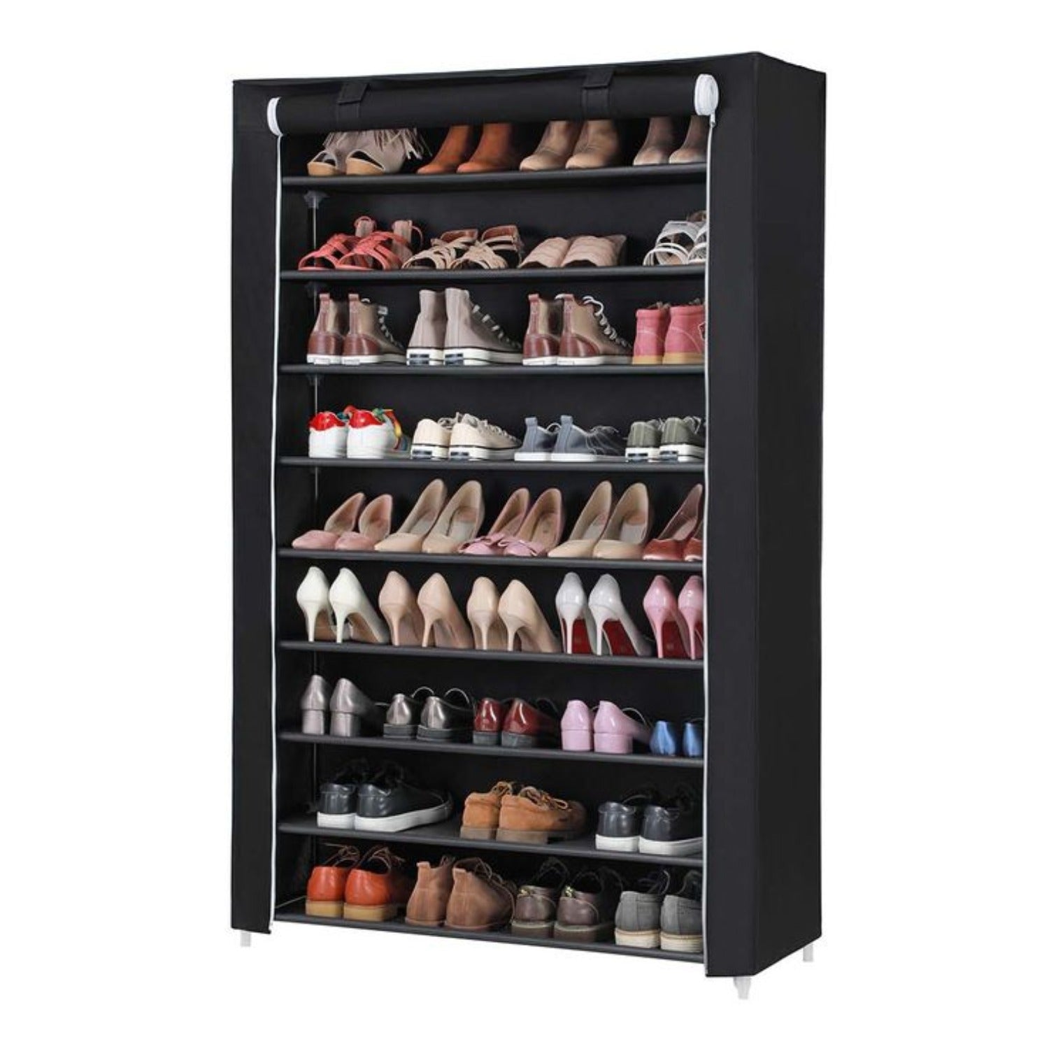 SONGMICS - 10 niveaux armoire à chaussures xxxl étagère à chaussures pour 54 paires chaussures 162 x 100 x 28 cm armoire en tissu noir