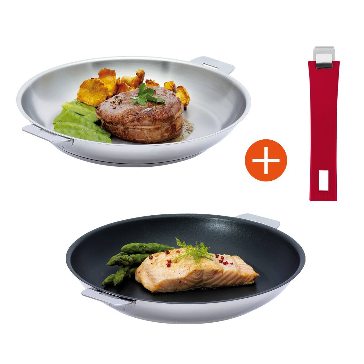 Lot de 2 poêles Mutine 24 et 26 cm avec poignée framboise CRISTEL