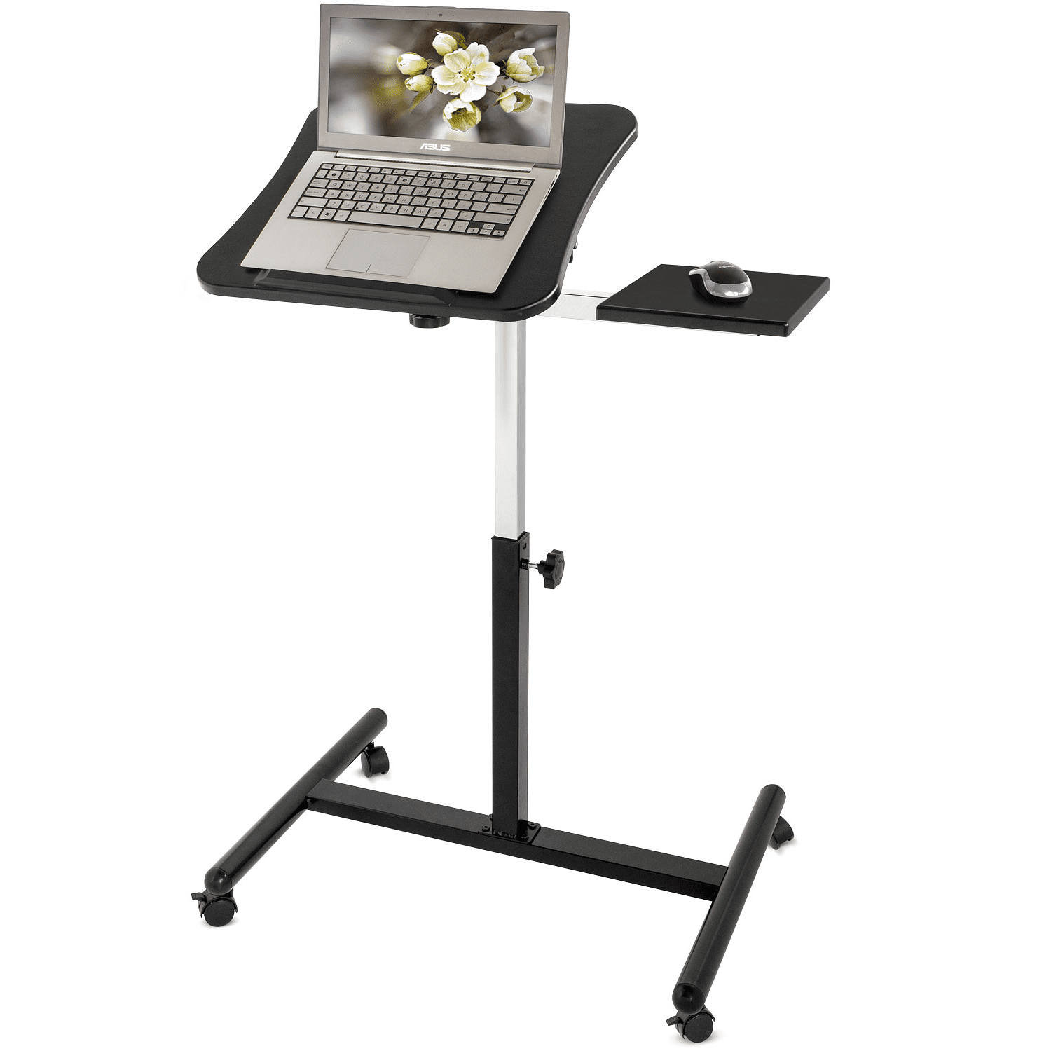 Tatkraft Vanessa - Table ordinateur portable à roulettes, Pour gaucher et droitier, Table de lit roulante, Réglable en hauteur, Noir