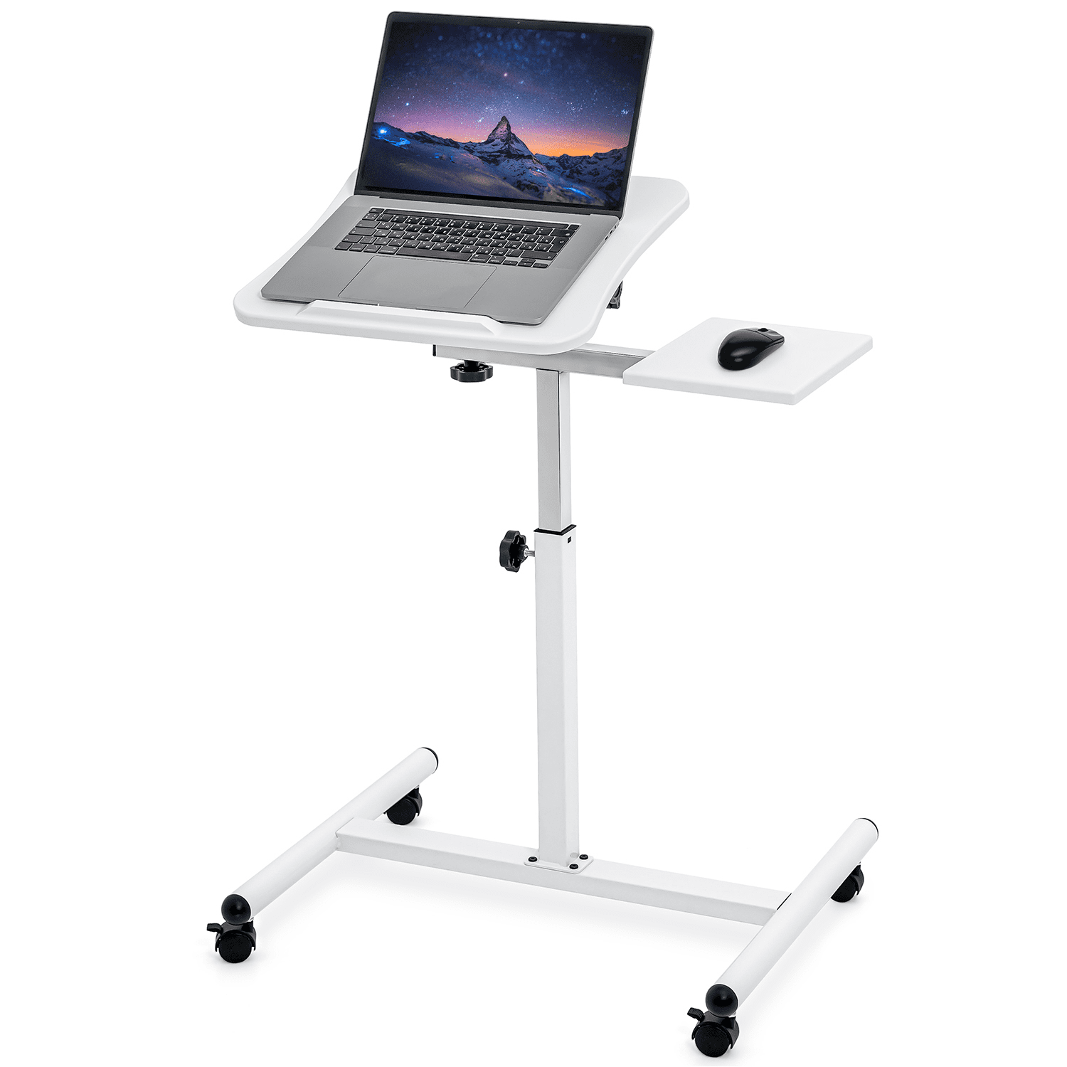 Tatkraft Bianca - Table Ergonomique pour Ordinateur Portable avec Support de Souris, Hauteur Réglable de 72 à 110 cm, Pivote à 360°