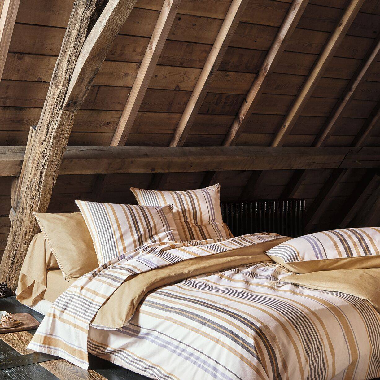 Drap coton bio et recyclé Horizon BLANC DES VOSGES - Ocre - 180 x 290 cm