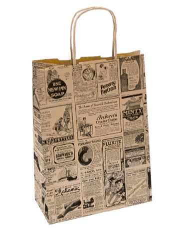 Sac papier kraft avec anses 'times' ou "vintage" 26+14x32cm naturel kraft - vendu par 250 (PU 0,204€)