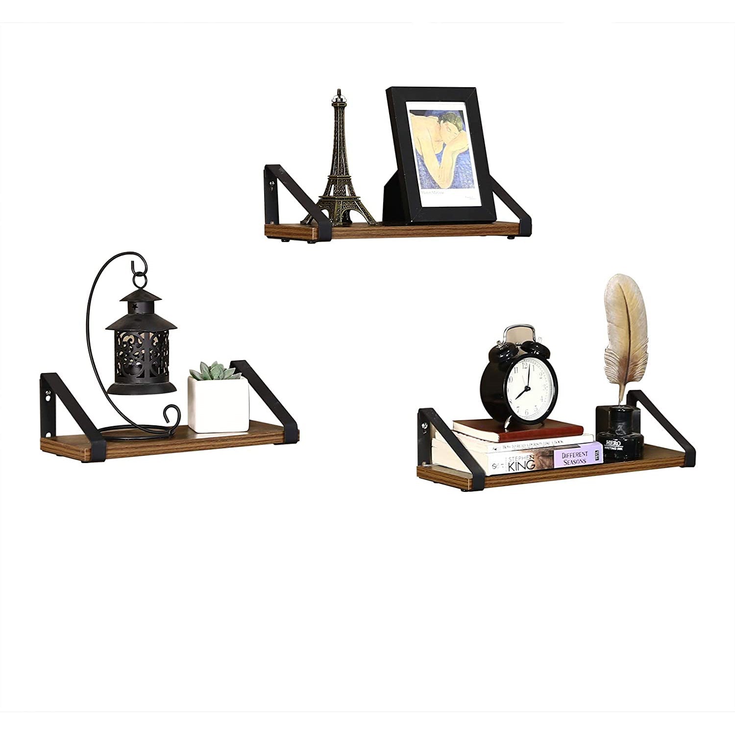 VASAGLE - Étagère Murale, Étagère Flottante, Style Industriel, 3 Niveaux, Support Mural Stable, pour Salon, Salle de Bain, Cuisine, Brun Rustique