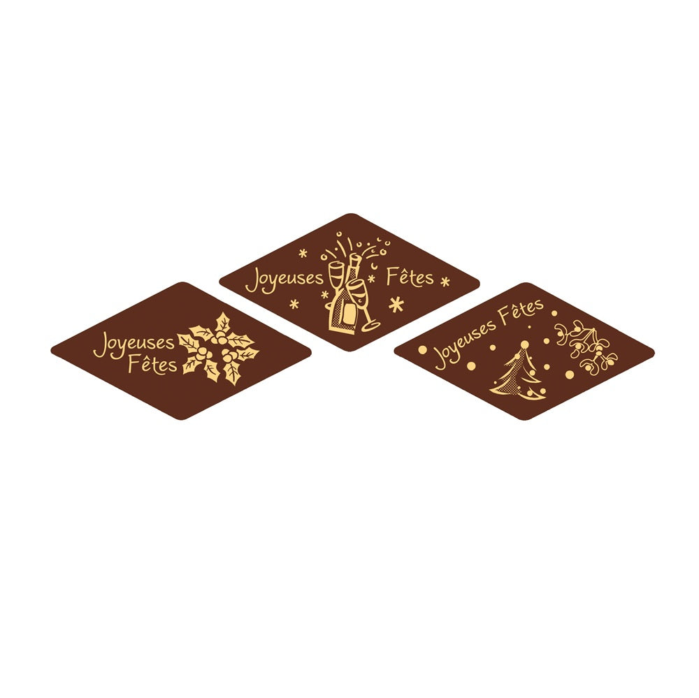 DECO BUCHES - PLAQUETTES CHOCOLAT "JOYEUSES FETES" LOSANGE