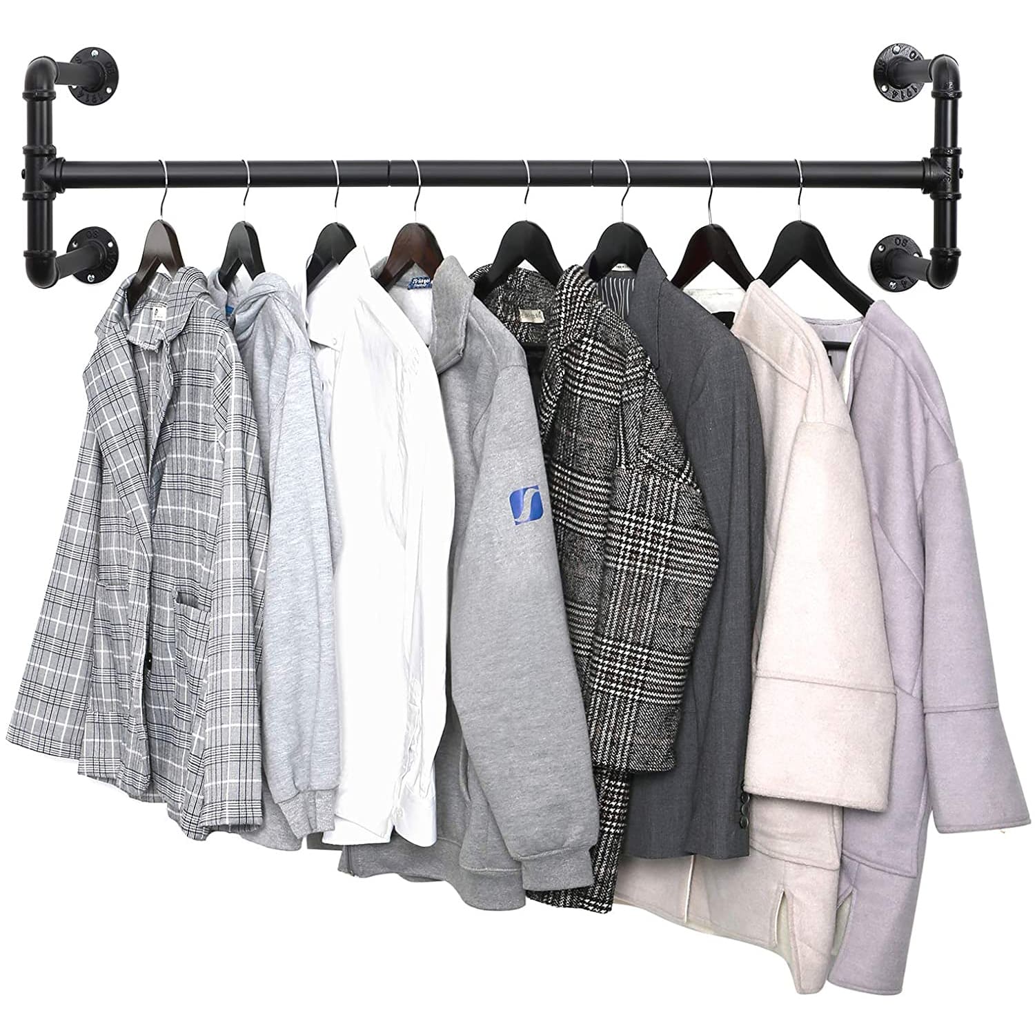 SONGMICS - Portemanteau Mural, Barres de Suspension pour vêtements, Imitation Tuyau, Charge 60 kg, Montage Facile, pour Petit Espace, Noir