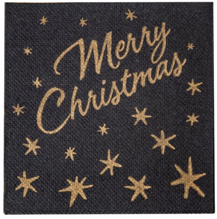 Serviettes "double p." ecolabel 'MERRY CHRISTMAS' 18g/m² 20x20cm noir et or ouate .