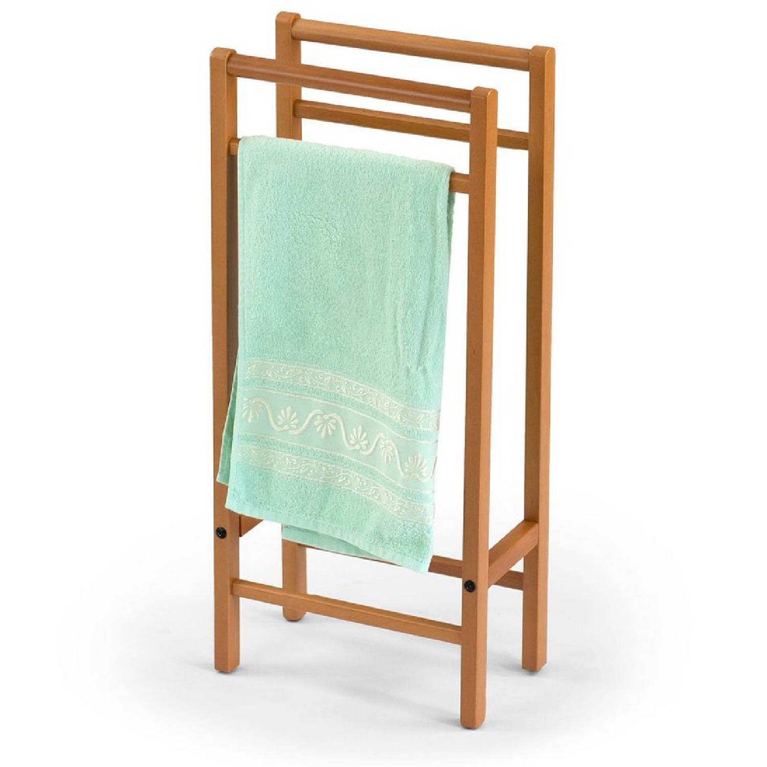 ARIT - Porte serviette SALVI Porte serviette bois, Porte serviettes sur pied, Porte serviette salle de bain, en hêtre massif, Couleur cerise