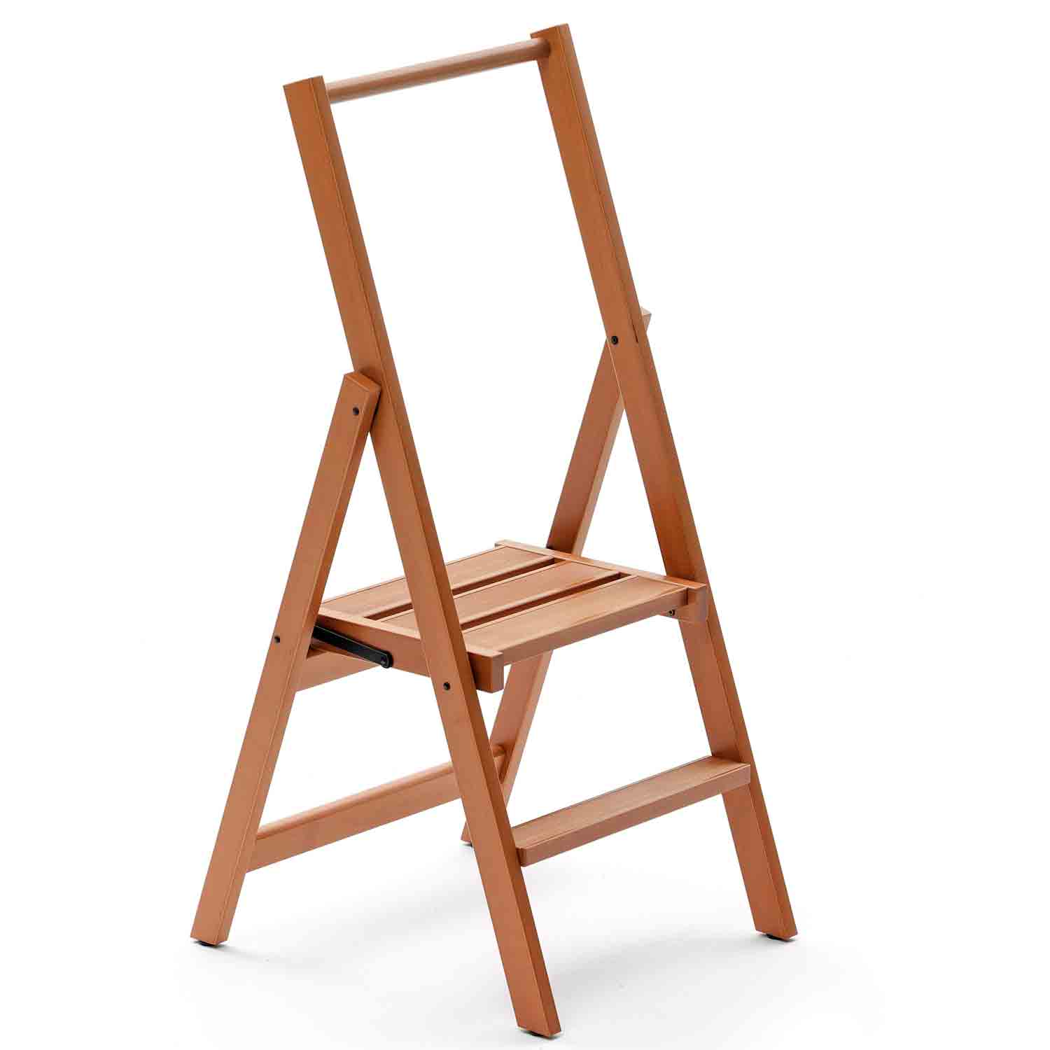 ARIT - Escabeau KIMORA 2, Escabeau Bois, 2 Marches Antidérapantes, Escabeau Pliable, Petit Escabeau, large plate-forme, pieds à la base - Couleur cerise