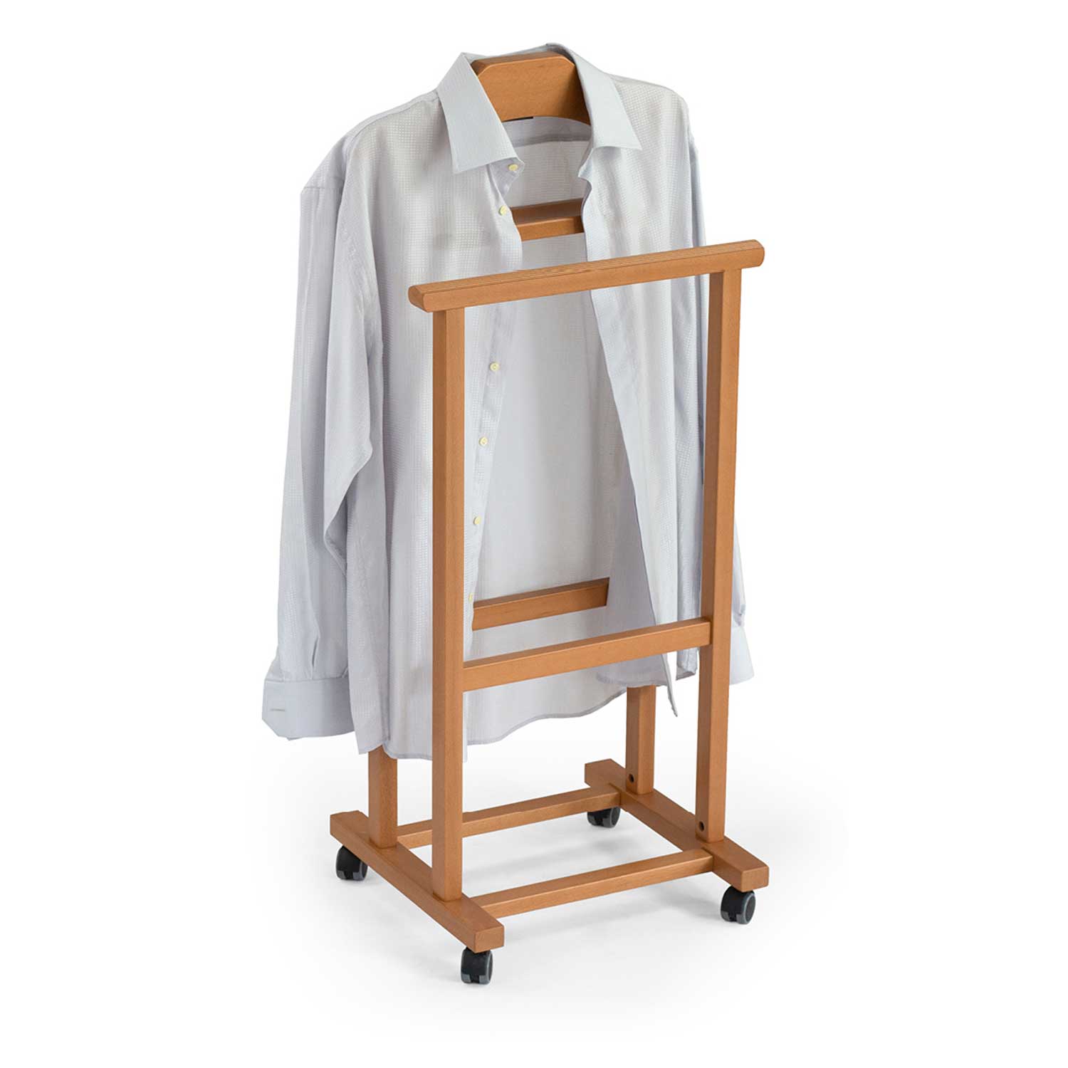 ARIT - Valet de Chambre Design MIRANO, Valet de Chambre Bois, Composé d'un cintre, d'un porte-pantalon et d'une tablette de rangement - Couleur cerise