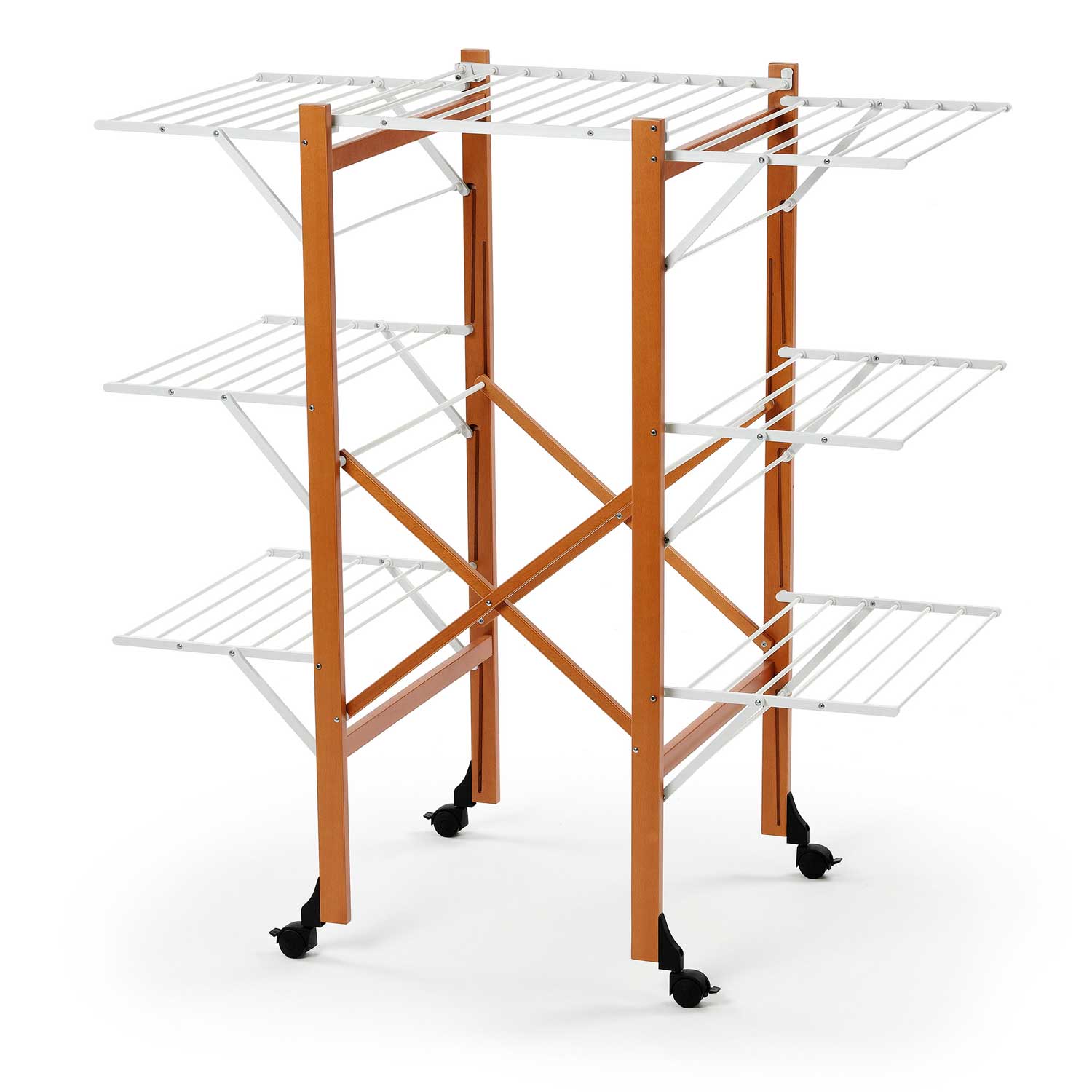 ARIT AQUILONE - Étendoir à Linge Professionnel, Tancarville Bois avec Roues, Etendoir a Linge Pliable, 32m Grande Capacité, Fabrique en Italie