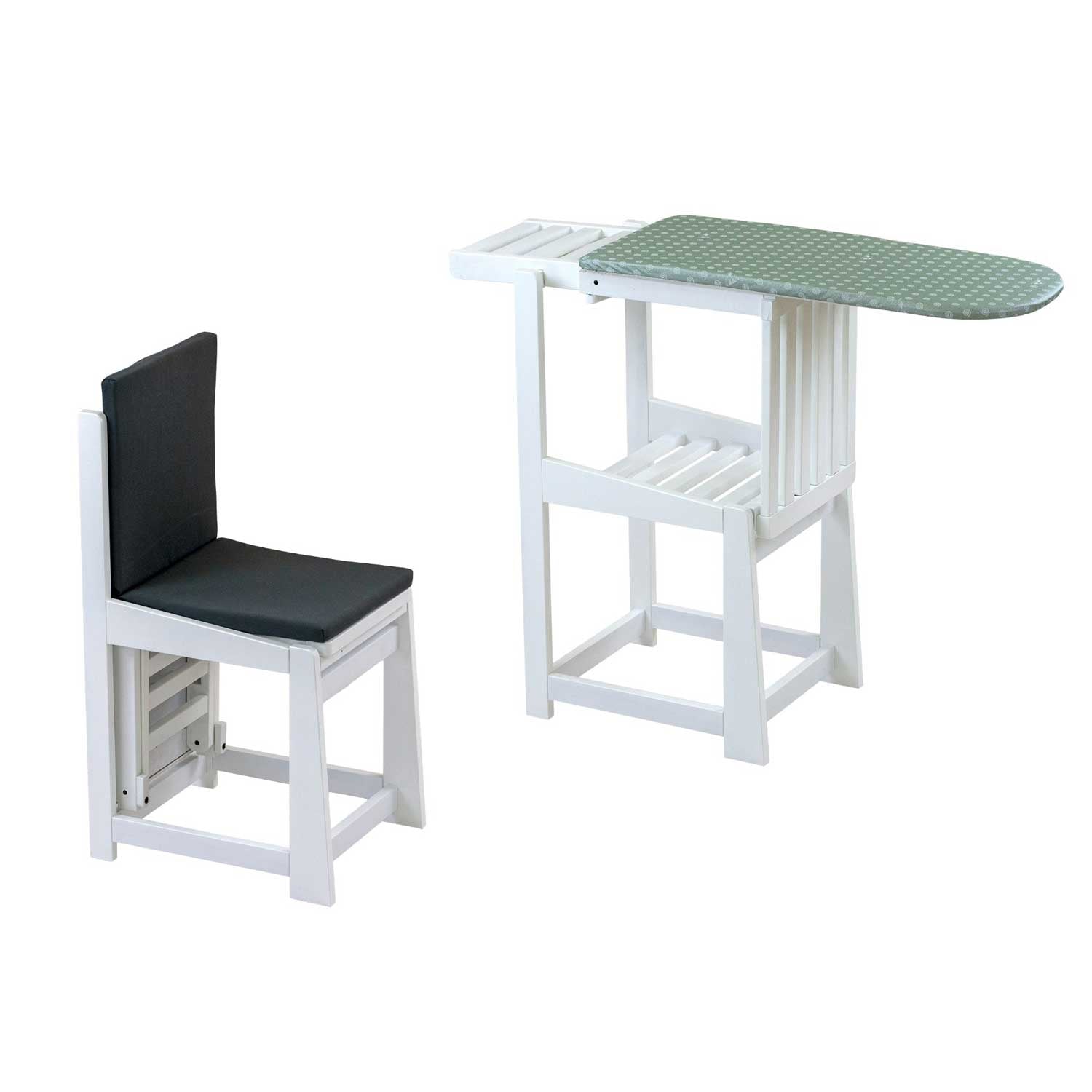 ARIT SINFONIA - Table à Repasser Chaise, 2-en-1, Planche à repasser, Surface active 81x35 cm, Support pour fer à repasser, Coussin, en Bois, Blanc