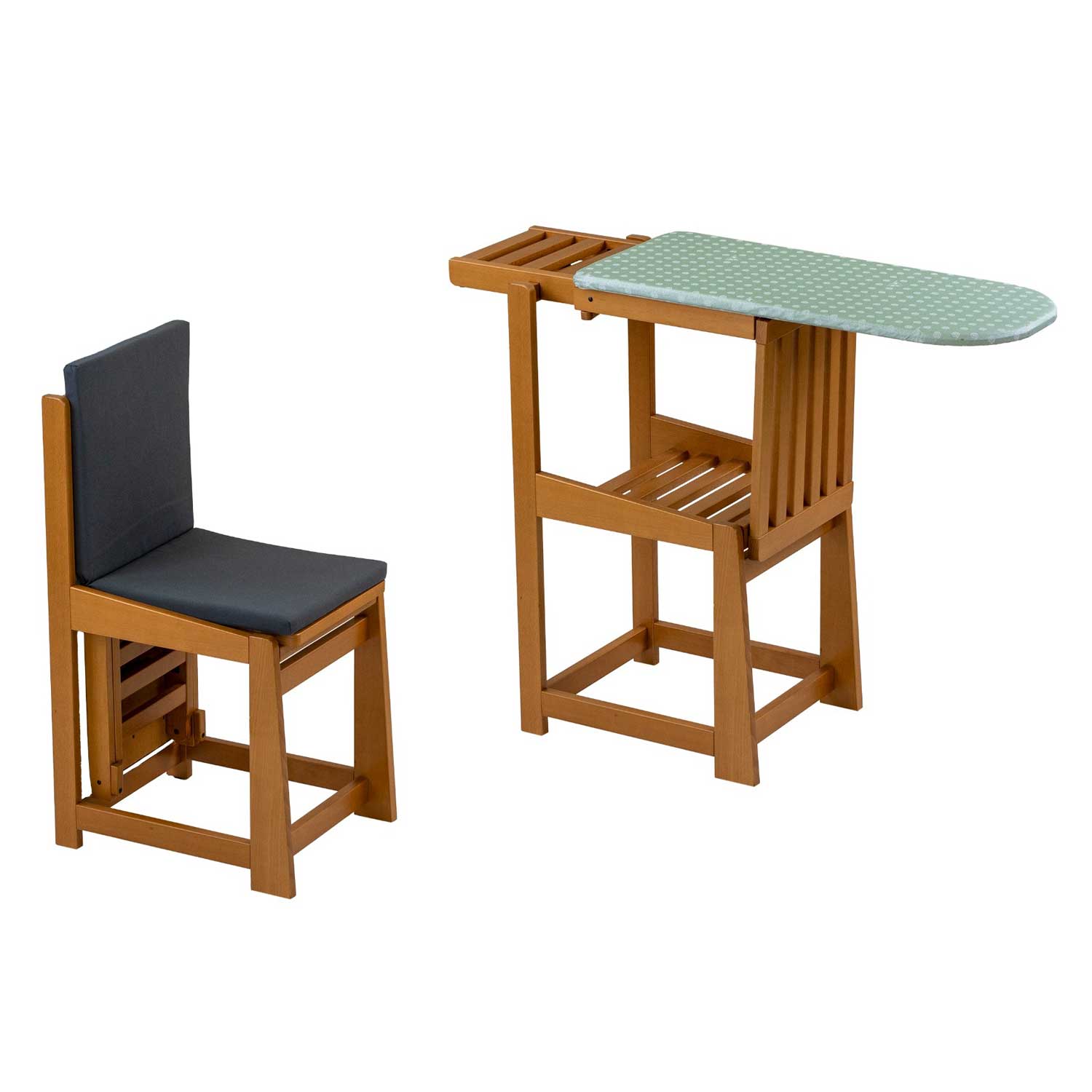 ARIT SINFONIA - Table à Repasser Chaise, 2-en-1, Planche à repasser, Surface active 81x35 cm, Support pour fer à repasser, Coussin, en Bois, Cerisier