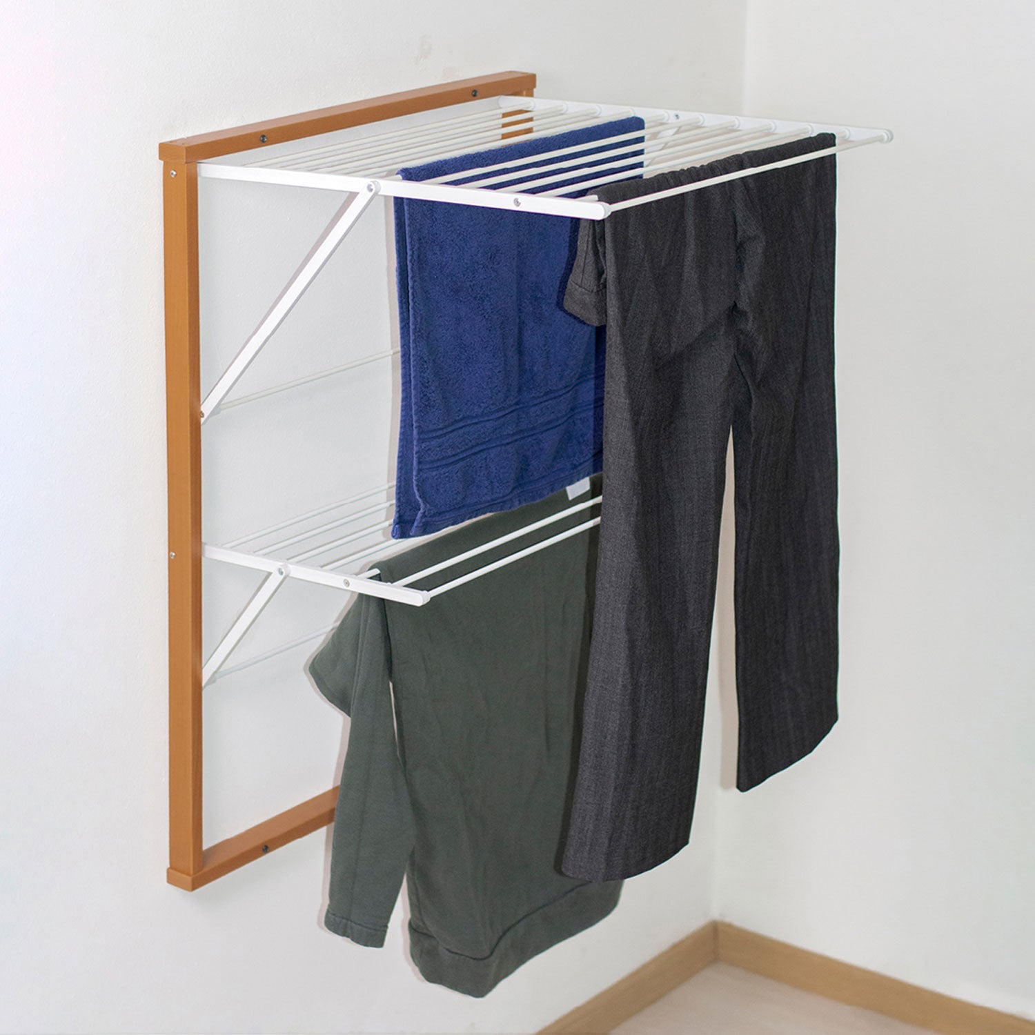 ARIT - KEVIN Étendoir à linge mural, 11 mètres de corde à linge, Etendoir Mural, Sechoir Mural, cerise