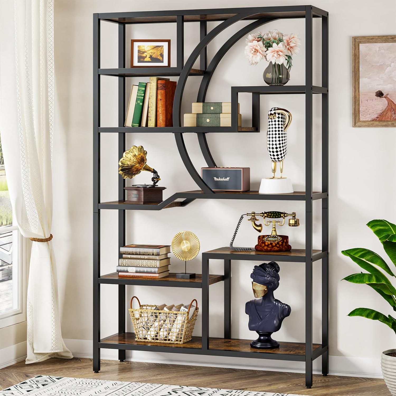 Tribesigns - Bibliothèque, Meuble de Rangement, Étagère de Rangement à 6 Niveaux, Étagère à Livres de 175 cm de Hauteur, Marron Rustique