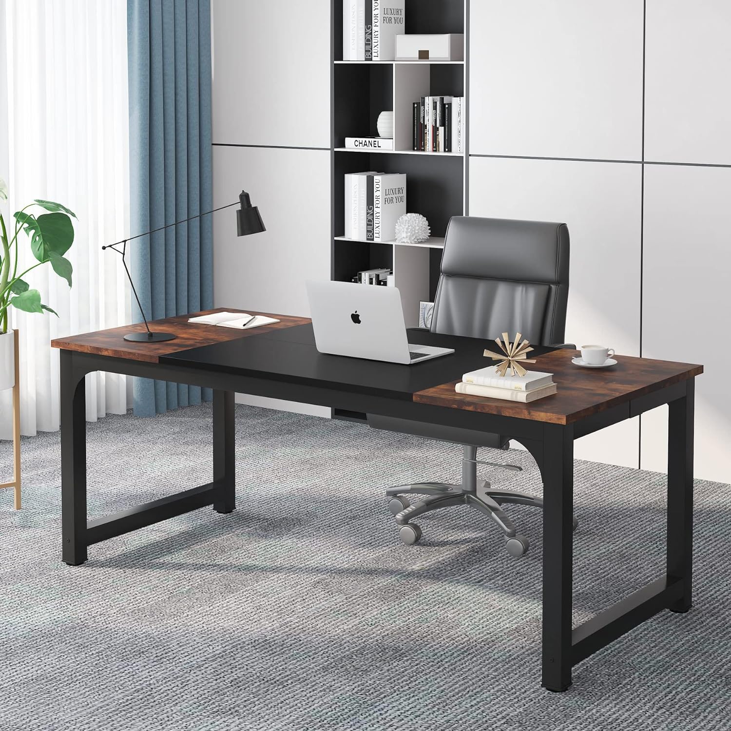 Tribesigns - Bureau Ordinateur, Table de Bureau, Bureau pour Ordinateur, Table Ordinateur, Bureau d'ordinateur, 180x80x75 cm, Marron Rustique et Noir