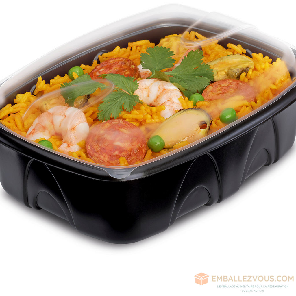 BARQUETTE AVEC COUVERCLE ARCHIPACK CHAUD RECTANGLE PLASTIQUE NOIR 1000ML VENDU PAR 480 - BCKNP1001