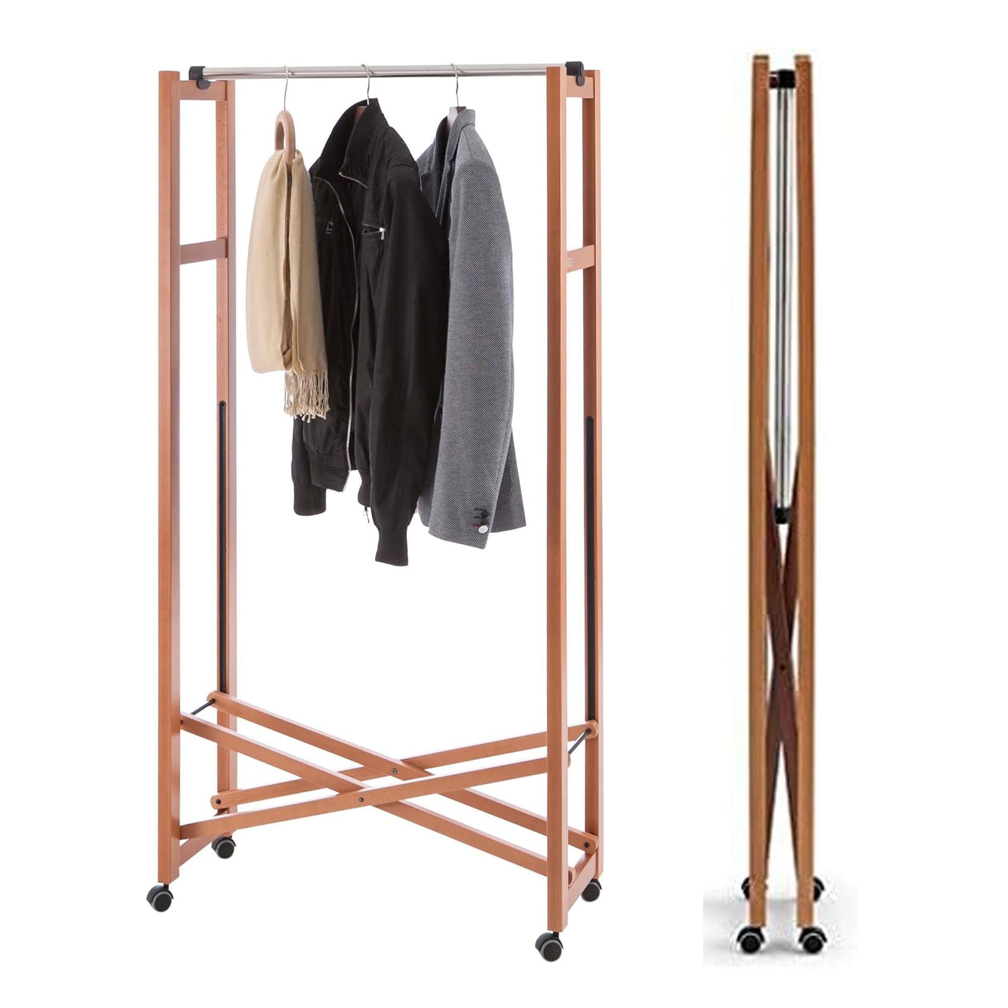 ARIT GIULIUS - Portant Pliable Bois, Portant a Vêtement Pliable, Tringle Extensible, Made in Italy, 31 x 78 x 160 cm, Couleur Cerisier