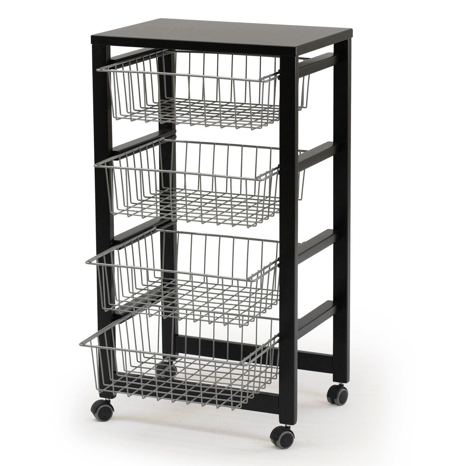 ARIT - Chariot de cuisine GINGERONE, Desserte Cuisine, Desserte a Roulette, Desserte Bois, 4 paniers coulissants - Couleur noir