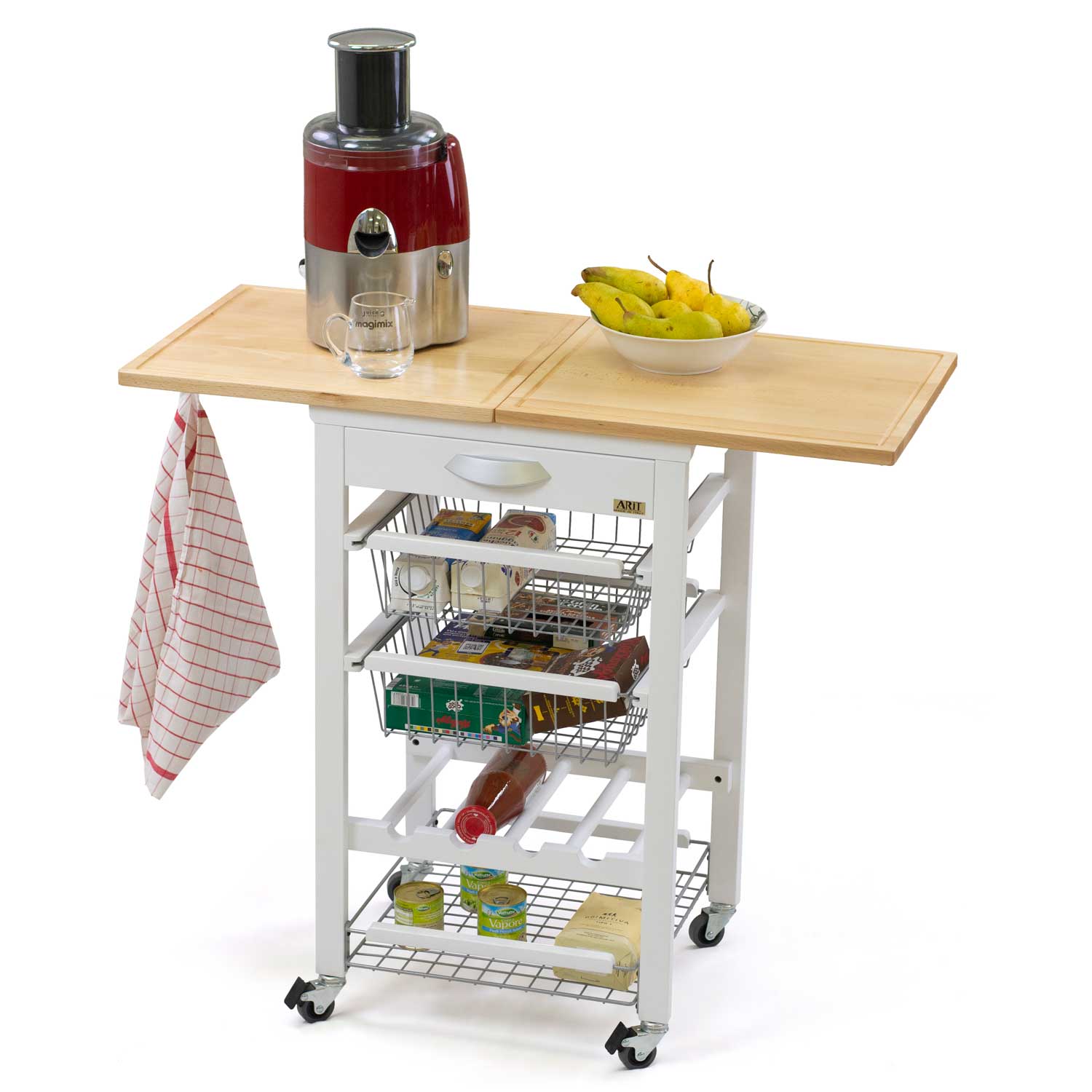 ARIT - Chariot de cuisine GASTONE, Desserte Cuisine, Desserte a Roulette, Desserte Bois(da 50 a 100 cm) -Couleur bianco laccato