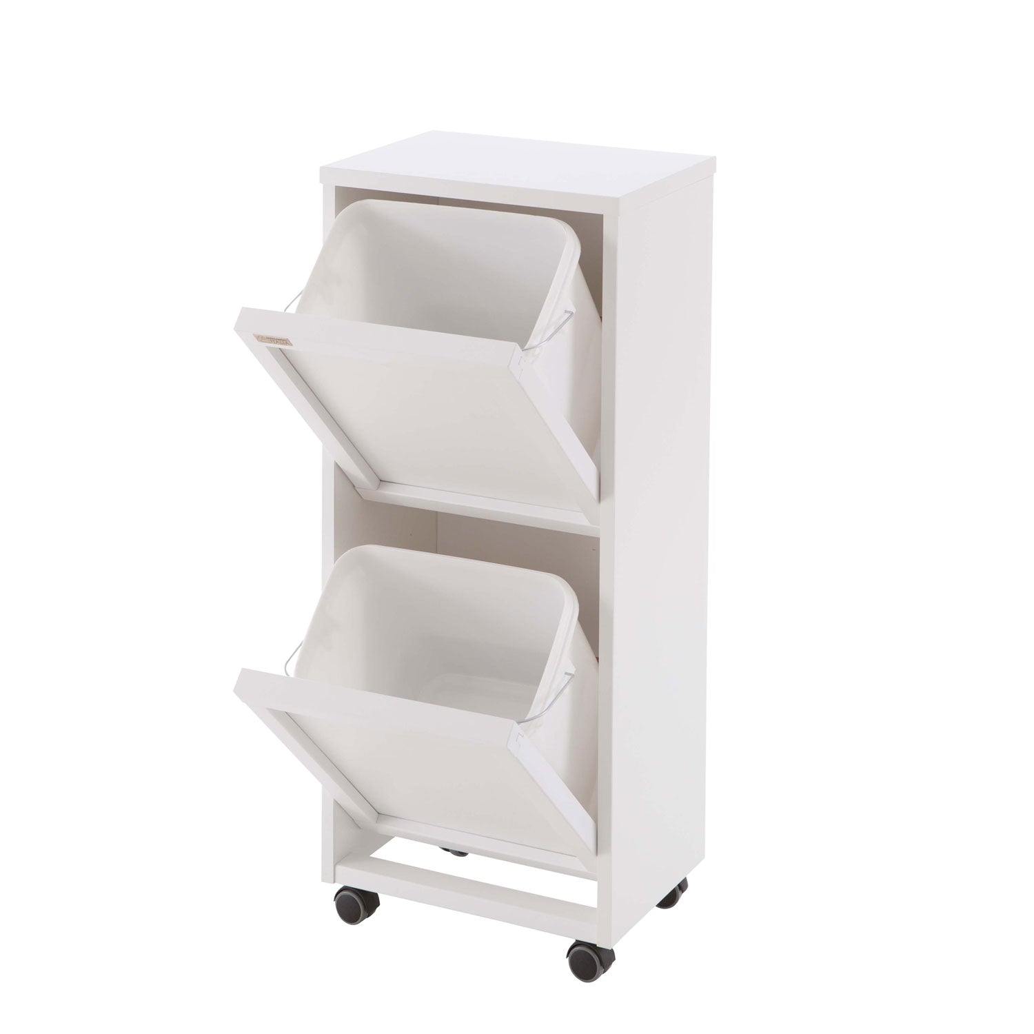 ARIT - Rangement Madeira 2, Meuble Poubelle, Desserte Poubelle, Desserte Cuisine, 2 poubelles amovibles de 12 l - Couleur blanche