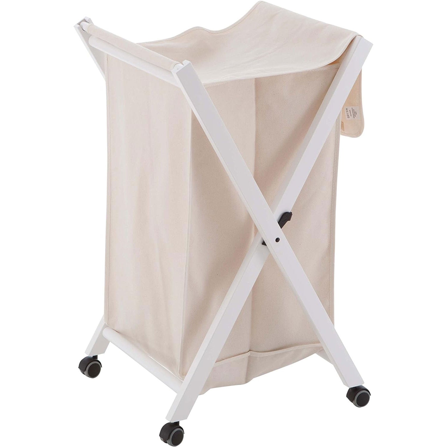 ARIT BANNY - Paniers à Linge sur Roulettes, Panier à Linge Pliable, Panier Linge Bois, avec Sac Extractible et Roues Pivotantes, Couleur blanche