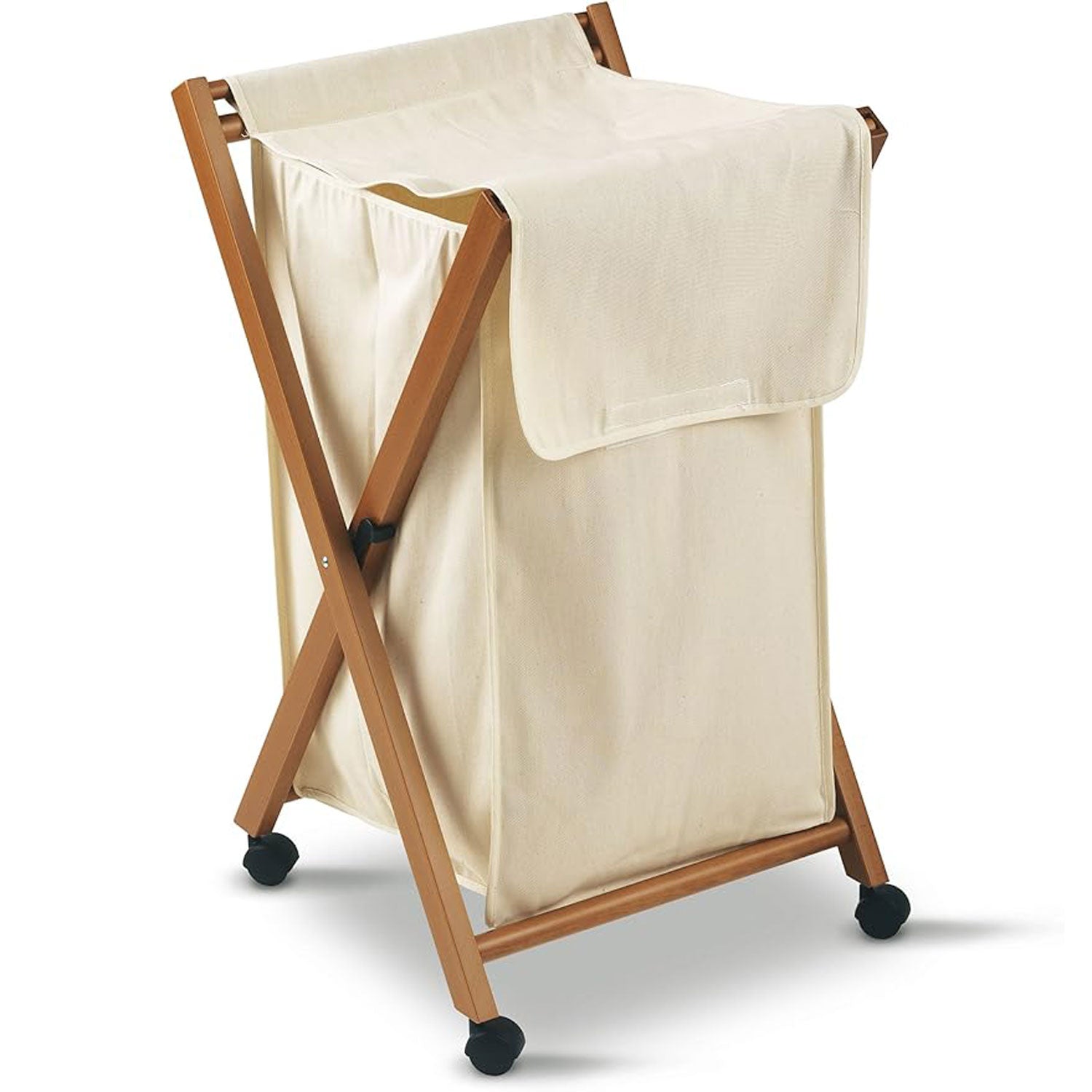 ARIT BANNY - Panier à Linge sur Roulette, Panier à Linge Pliable, Panier Linge Bois, avec Sac Extractible et Roues Pivotantes, Couleur cerise