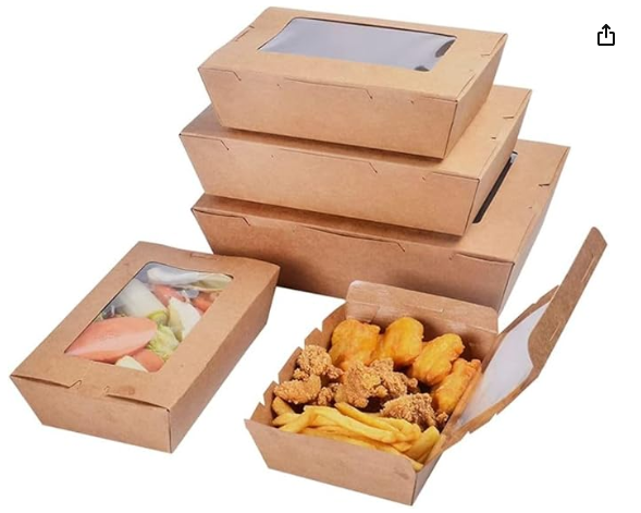 SUPER PROMO - BOÎTE SALADE CARTON KRAFT 19x14x6 CM RECTANGULAIRE COUVERCLE FENETRE 1000 ml - carton de 200 (0.27 € la boîte)