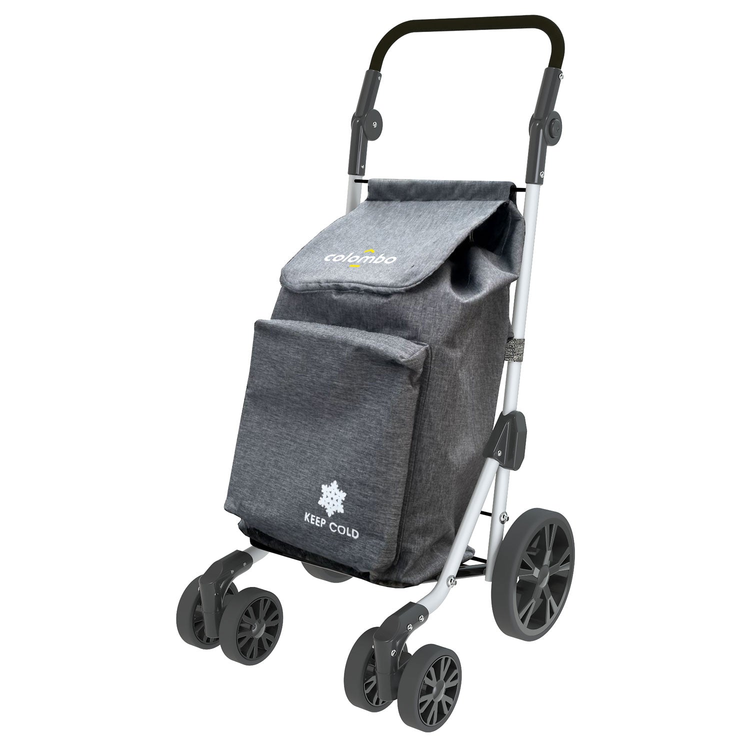 Colombo TROLL - Chariot de Course, Chariot de Course Solide, Capacité maximale 50 L, Sac polyester imperméable, Gris