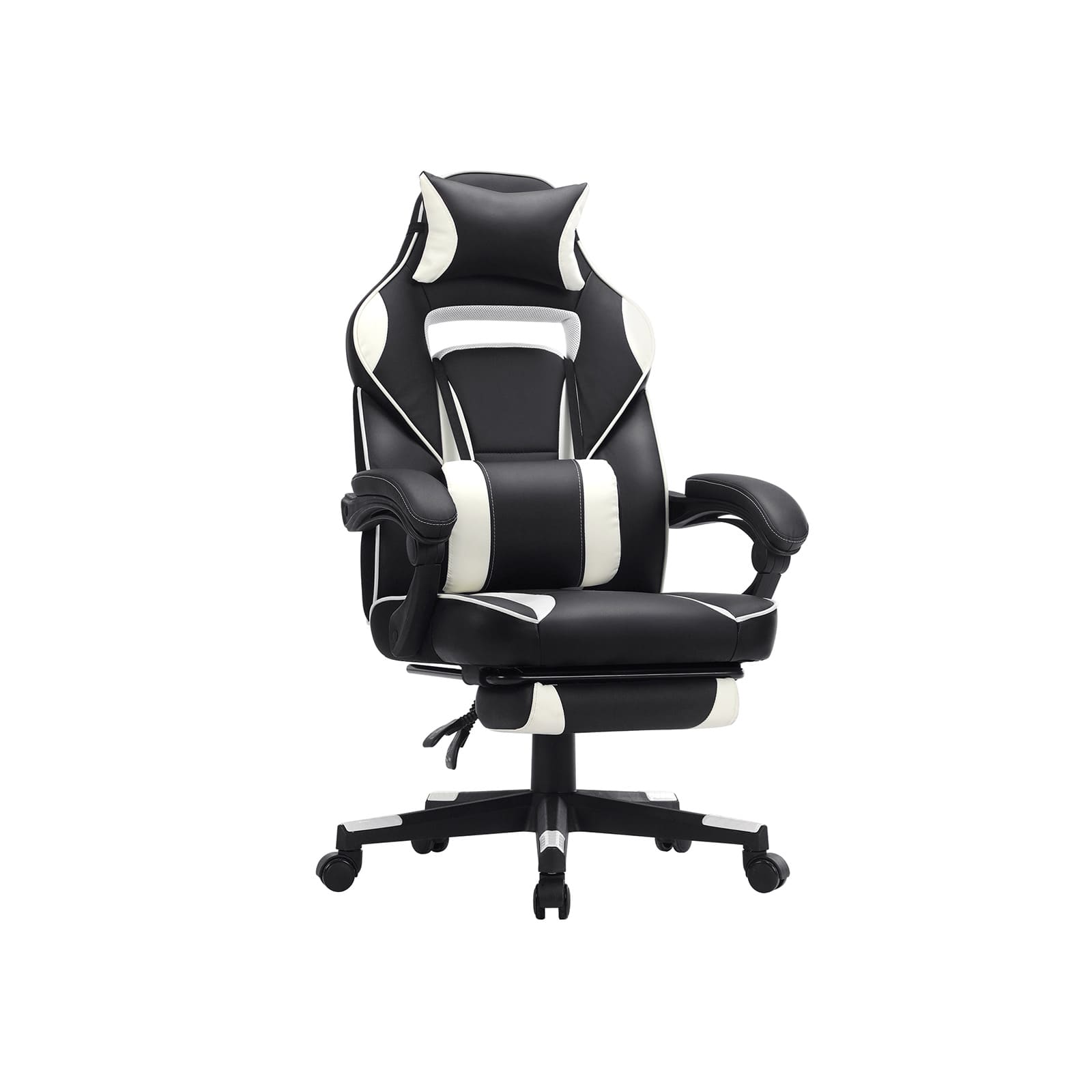 SONGMICS - Fauteuil Gamer, Chaise Gaming, Siège de Bureau réglable, avec Repose-Pieds télescopique, Charge 150 kg, Noir et Blanc