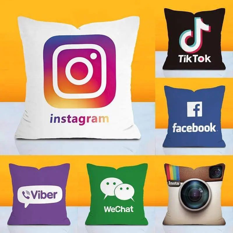Coussin décoratif, motif logos réseaux sociaux SOCIAL-R
