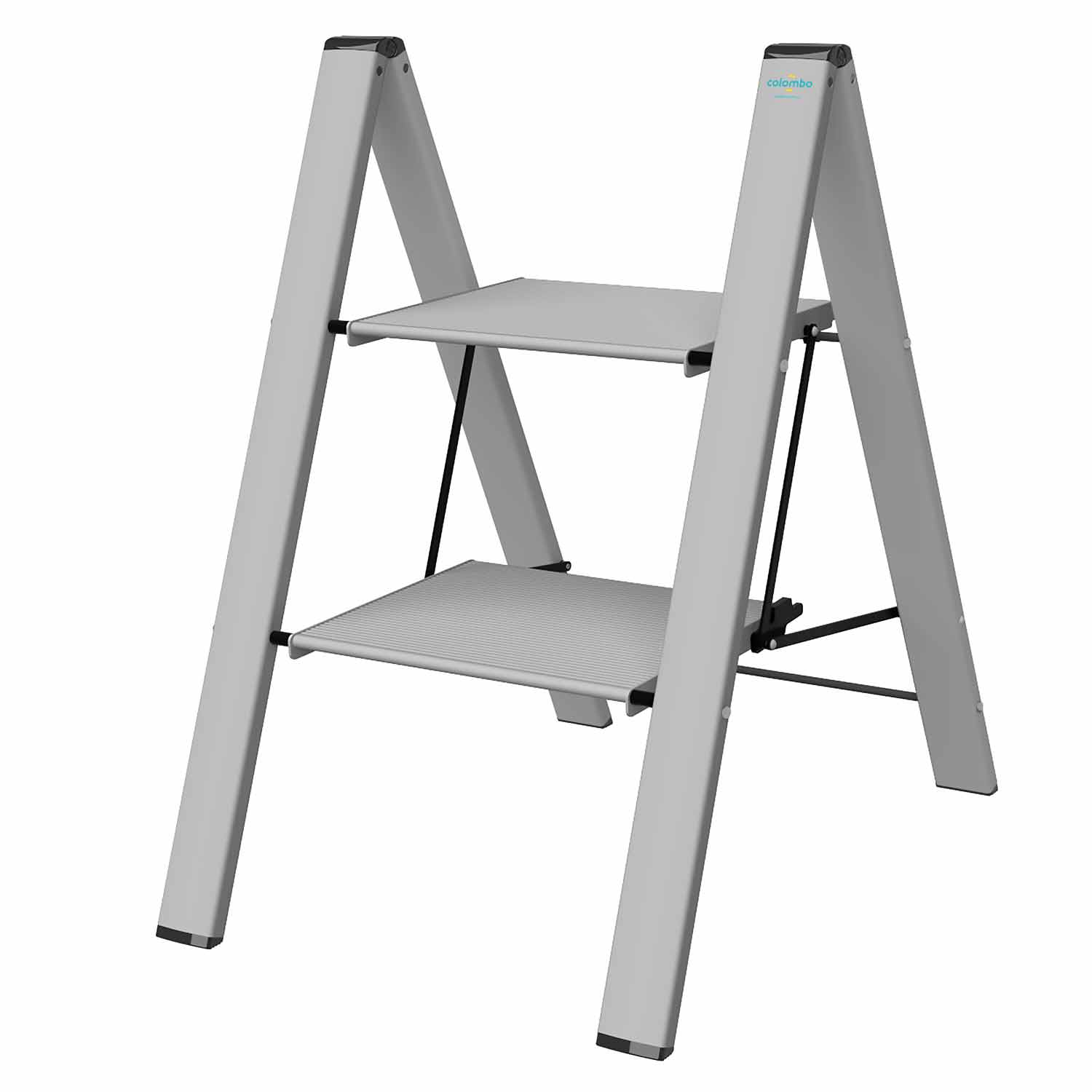 Colombo Leonardo 2 - Escabeau 2 Marches, Escabeau Pliable, Petit Escabeau, Marchepieds en Aluminium