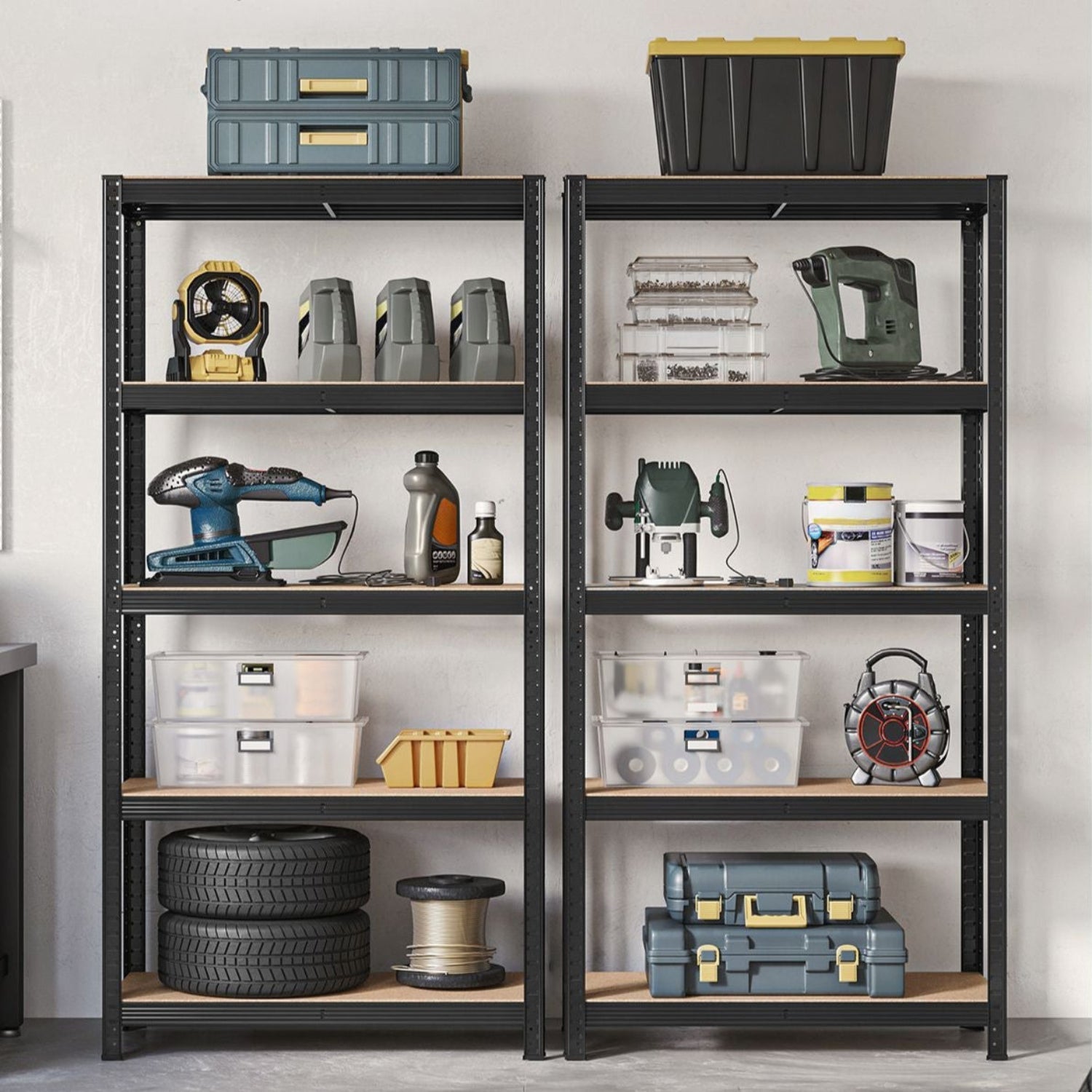 SONGMICS - Étagère rangement, Lot de 2, Etagere charge lourde, Capacité 875 kg, 5 Niveaux, Planches Réglables, 40x90x180 cm, Etagere metal, Noir