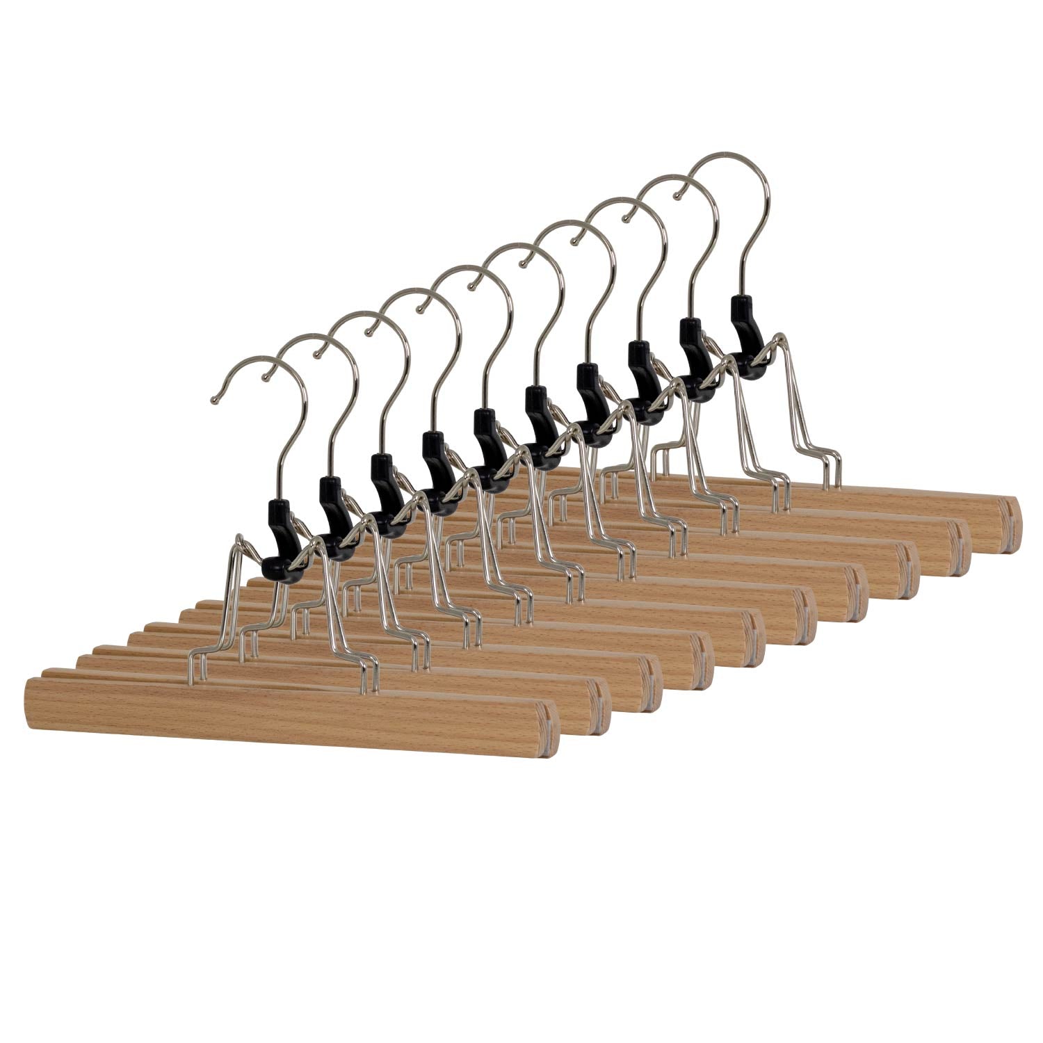 MAWA Trend RA - Cintre pantalon, Cintres, 10 PCs, Cintre en bois, Large 35cm, deux clips solides, haute qualité, Hêtre Lavé Blanc