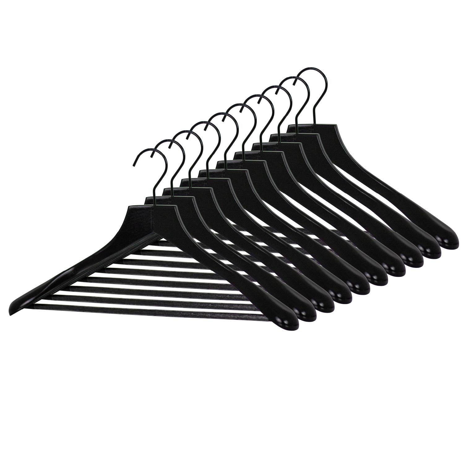 MAWA Profi SV RFS - Cintres, Cintre en bois, 10 PCs, Cintre pantalon, Large 45cm, crochet rotatif à 360°, pour veste, manteau, Hêtre teinté noyer