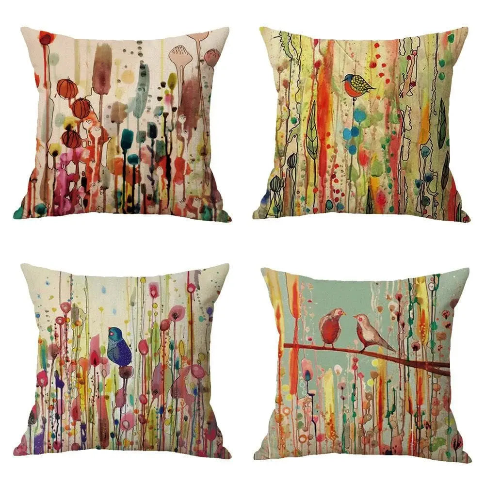 Housse de coussin peint à l'huile des oiseaux