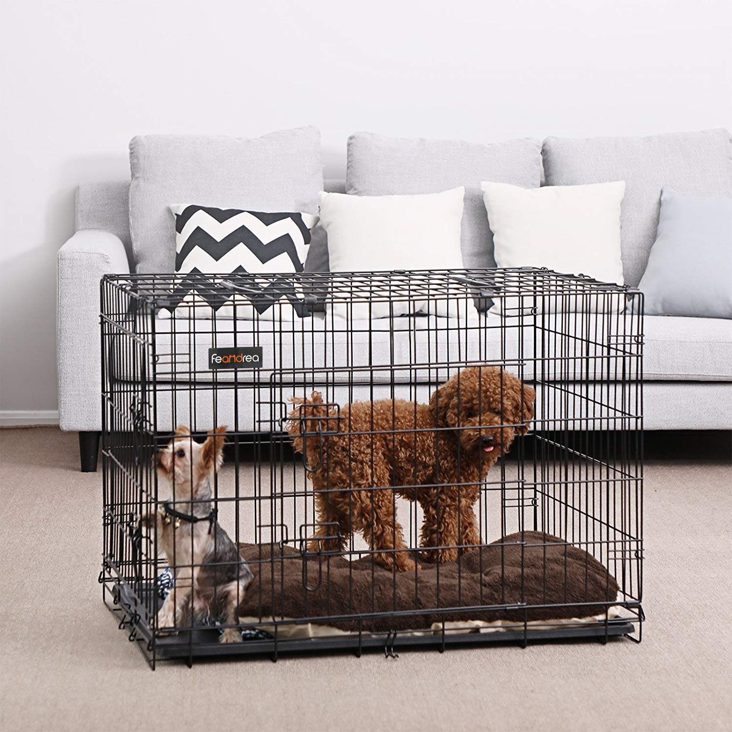 Feandrea - Cage pour Chien XL, Plateau Amovible, Pliable avec 2 Portes, 92,5 x 57,5 x 64 cm, Noir