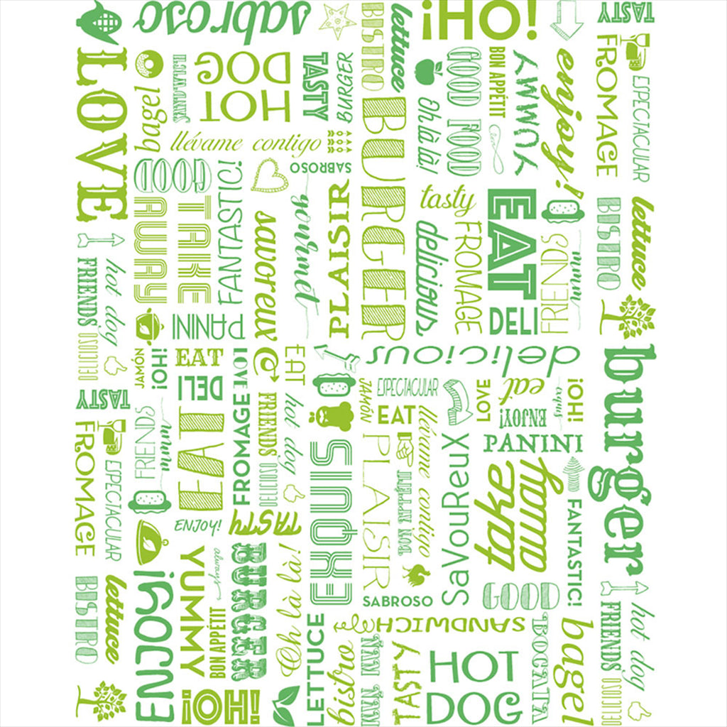 Emballages pour burgers 'parole' 28x34cm vert ingraissable - vendu par 1000 (PU 0,024€)