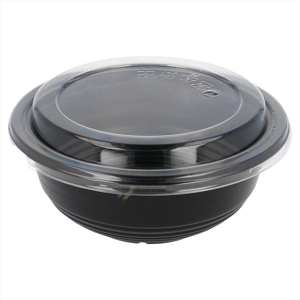 Bols + couvercles 450ml ø 15x6cm noir plastique PP - vendu par 600 (PU 0,43€)
