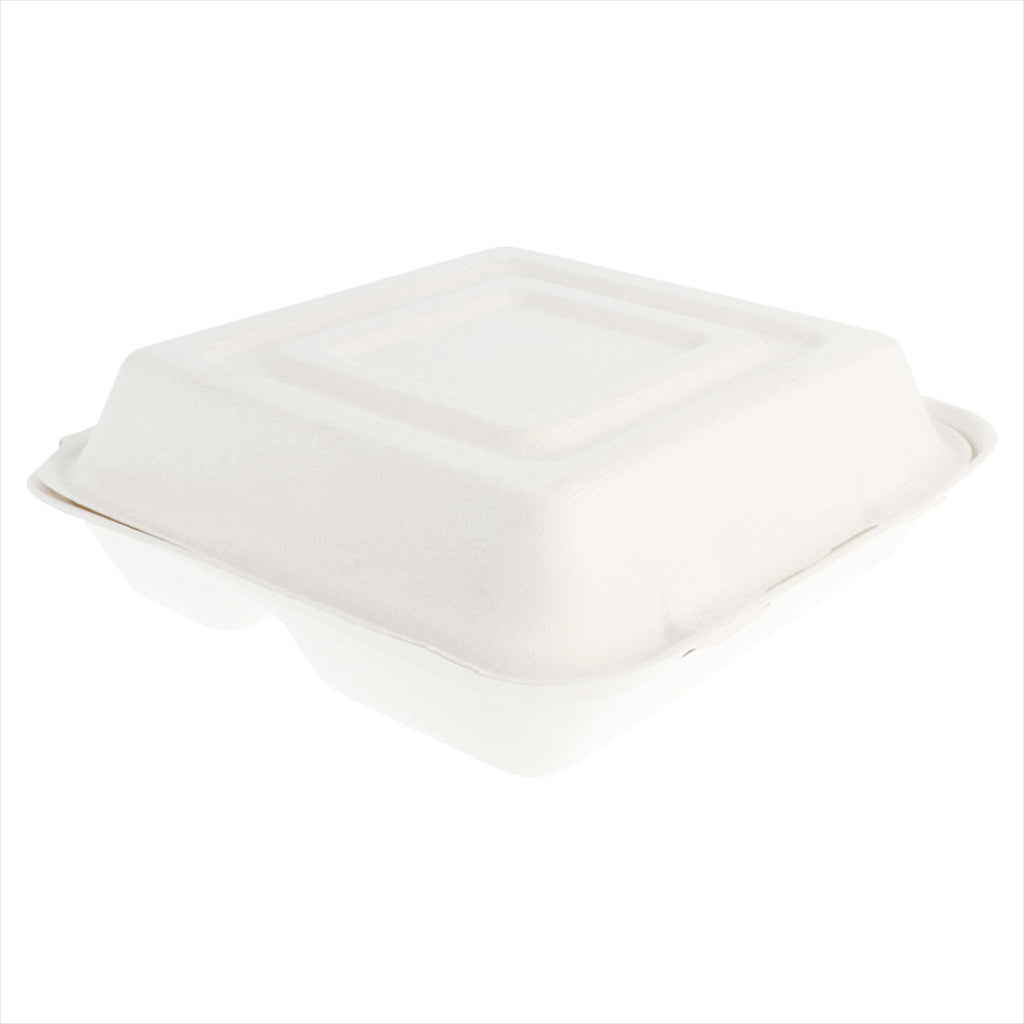 Boite "L" 3 compartiments compostable et biodegradable 25x25x7,5 cm blanc canne à sucre - vendu par 250 (PU 0,54€)