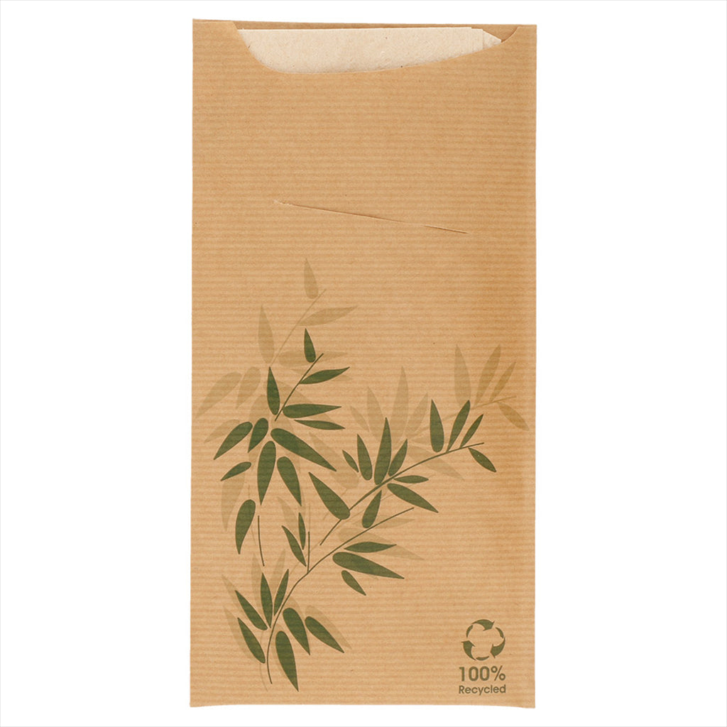 Pochette couverts + serviette 'just in time - feel green 11,2x22,5 cm naturel kraft vergé - par 400 (PU 0,11€)