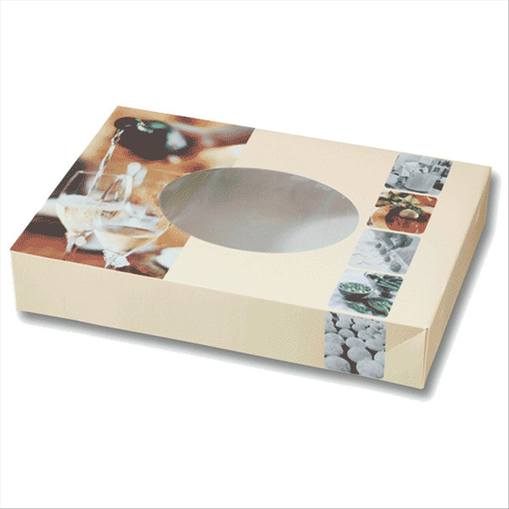 CARTONS AUTOMONTABLES TRAITEUR AVEC FENÊTRE 35x25x8 CM QUADRICHROMIE CARTON - vendu par 50 (PU = 1,5€)