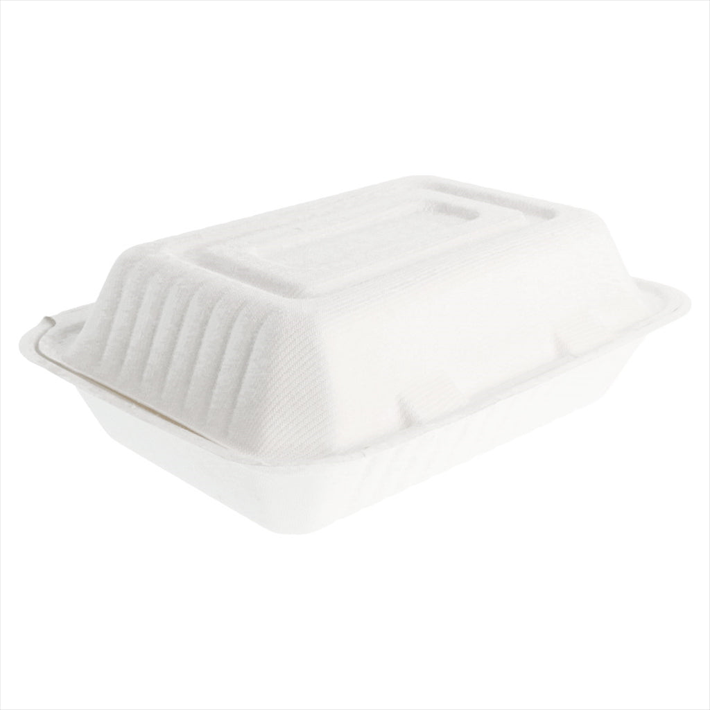 Boite compostable et biodégradable 1L 16,5x22,5x6,4 cm blanc canne à sucre - vendu par 200 (PU 0,26€)