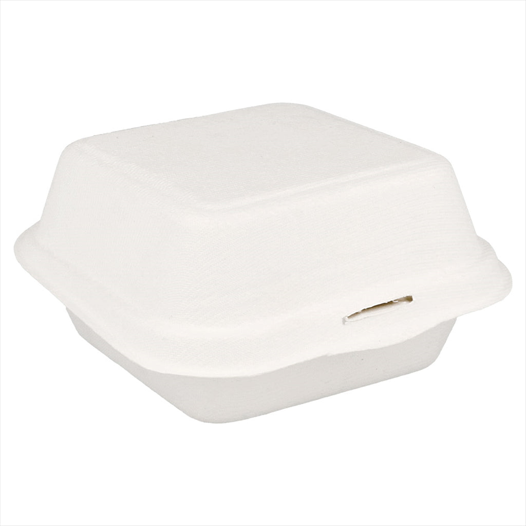 Boite burger compostable et biodegradable 450ml 15,2x15x8,4cm blanc canne à sucre - vendu par 600 (PU 0,2€)
