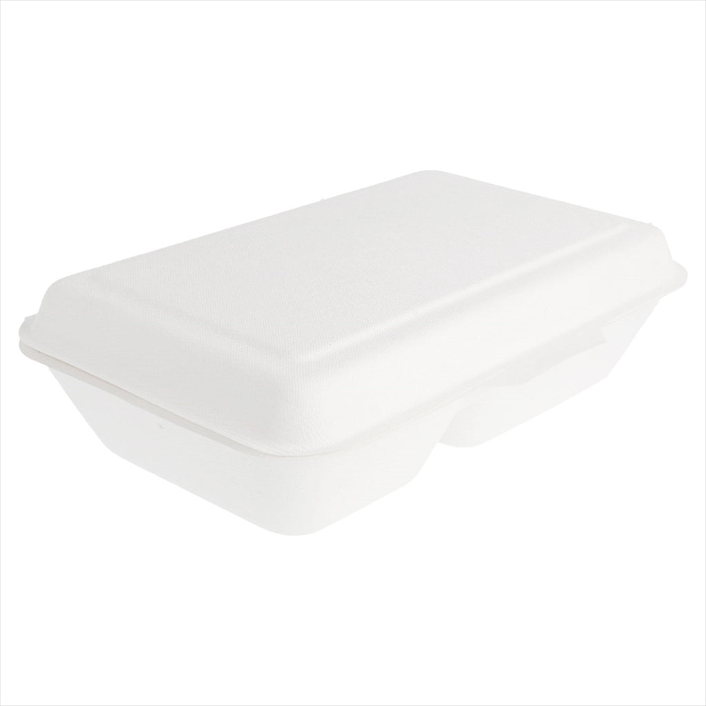 Boite burger 2 compart. compostable et biodegradable 1 L 16,5x22,5x6,4cm blanc canne à sucre - vendu par 500 (PU 0,29€)