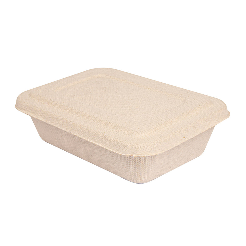 Barquette + couvercle compostable et biodegradable 800 ml 19,3x13,5x5 cm naturel canne à sucre - vendu par 400 (PU 0,38€)