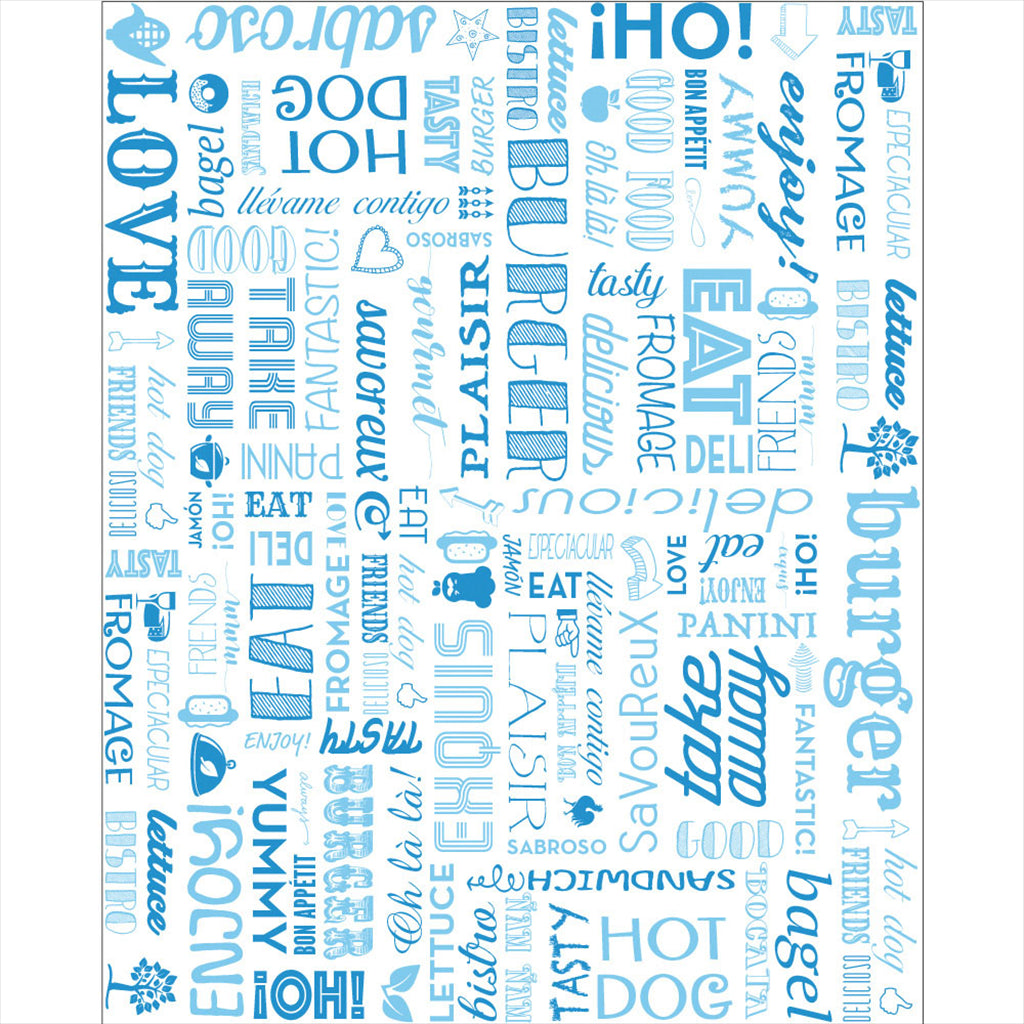 Emballages hamburger 'parole' 28x34cm bleu ingraissable - vendu par 1000 (PU 0,024€)