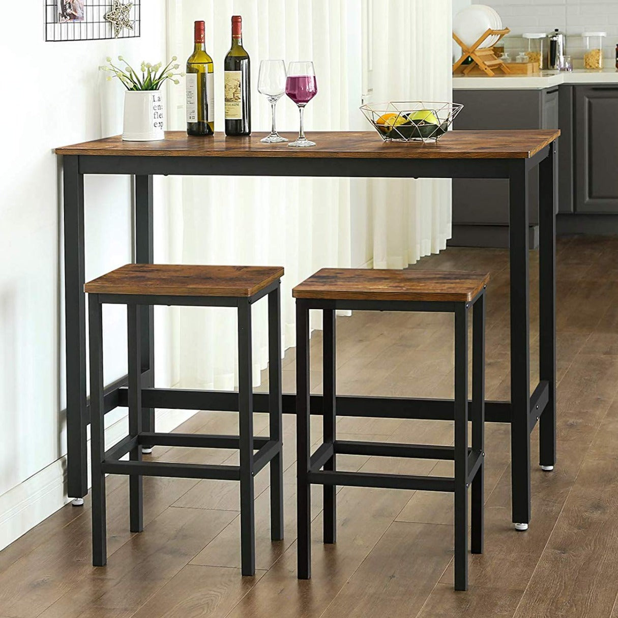 VASAGLE - Panneau de Particules, Acier, Marron Rustique + Noir, 120 x 60 x 90 cm